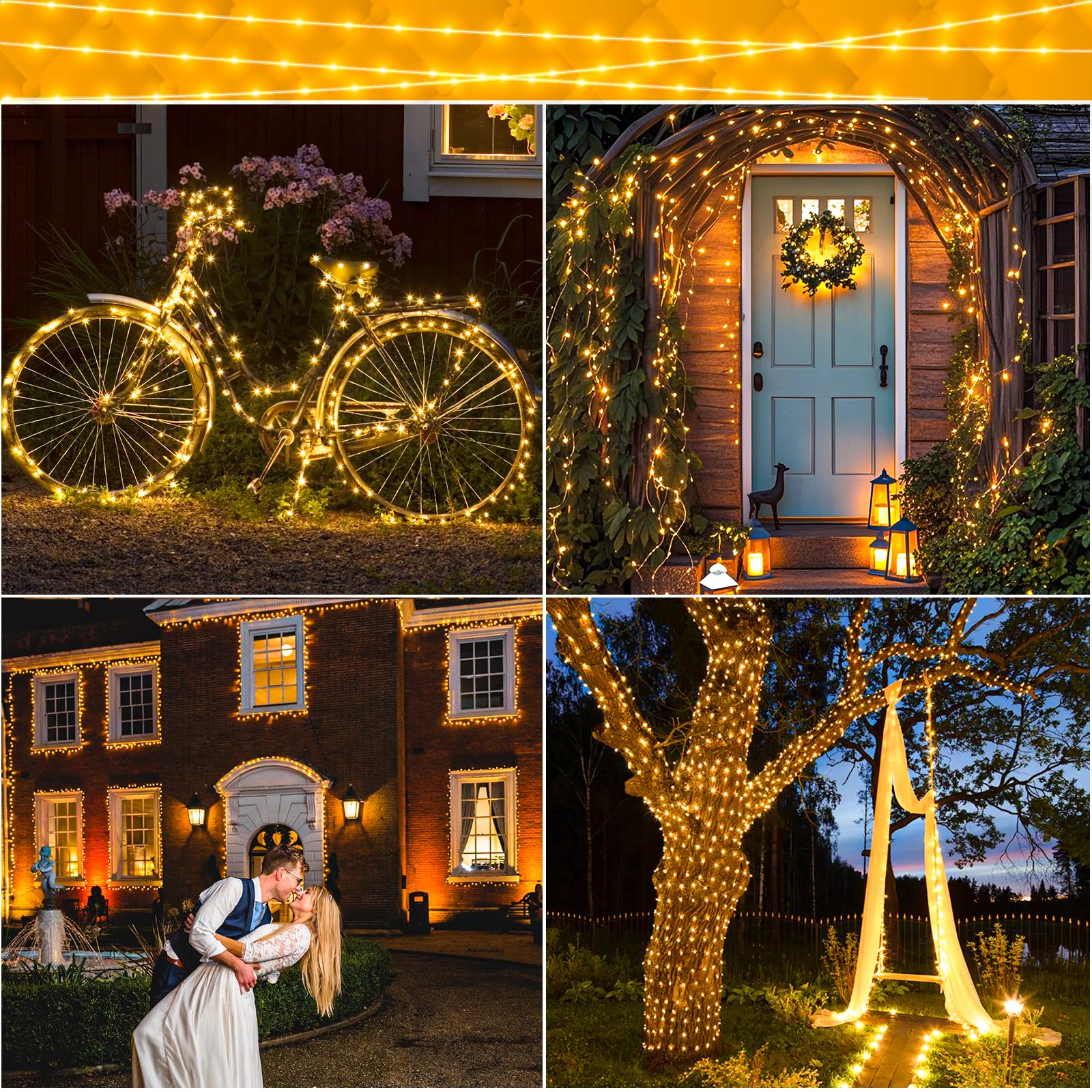 Einiiya 2 Pack Solar String Lights For Outside, Ip67 Waterproof Solar String Lights Outdoor With 8 Modes, 66Ft 200 Led Warm White Solar Fairy Twinkle Light For Camping Garden Patio Yard Holiday Decorations