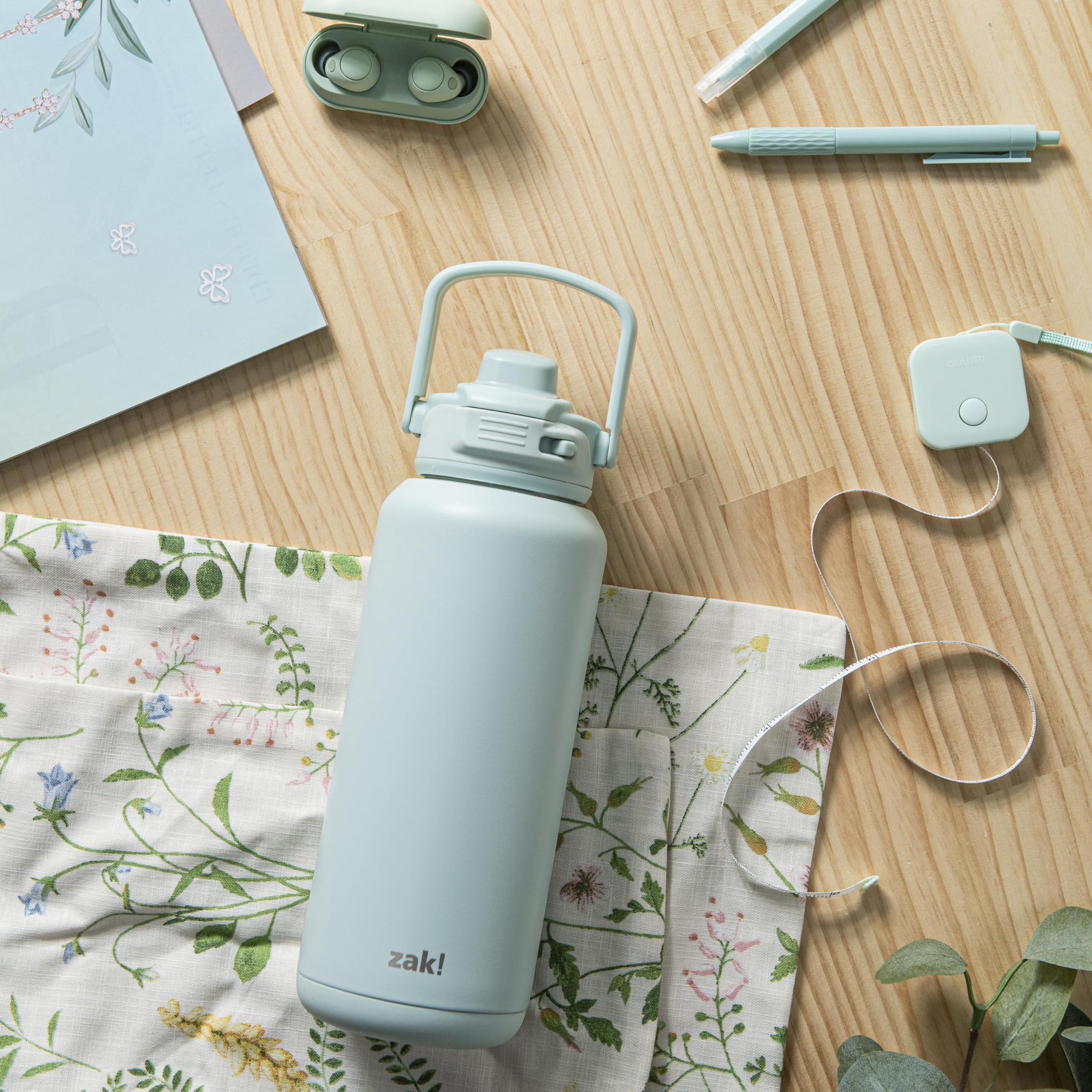 Zak Designs Beacon Straw Lid Water Bottle For Travel Or At Home, 32Oz Stainless Steel Is Leak-Proof