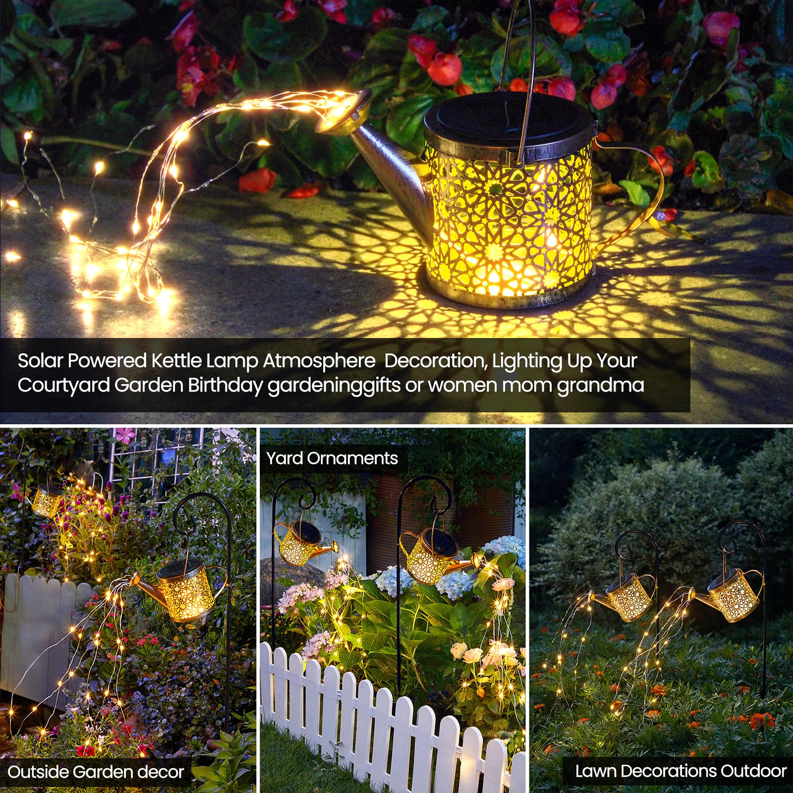 Misawce Solar Lights Outdoor Decorative, Metal Solar Watering Can Lights Waterproof, Small Hanging Solar Garden Decor Yard Lights Outside Patio Lawn,  For Mom Grandma Women Birthday(Warm White)