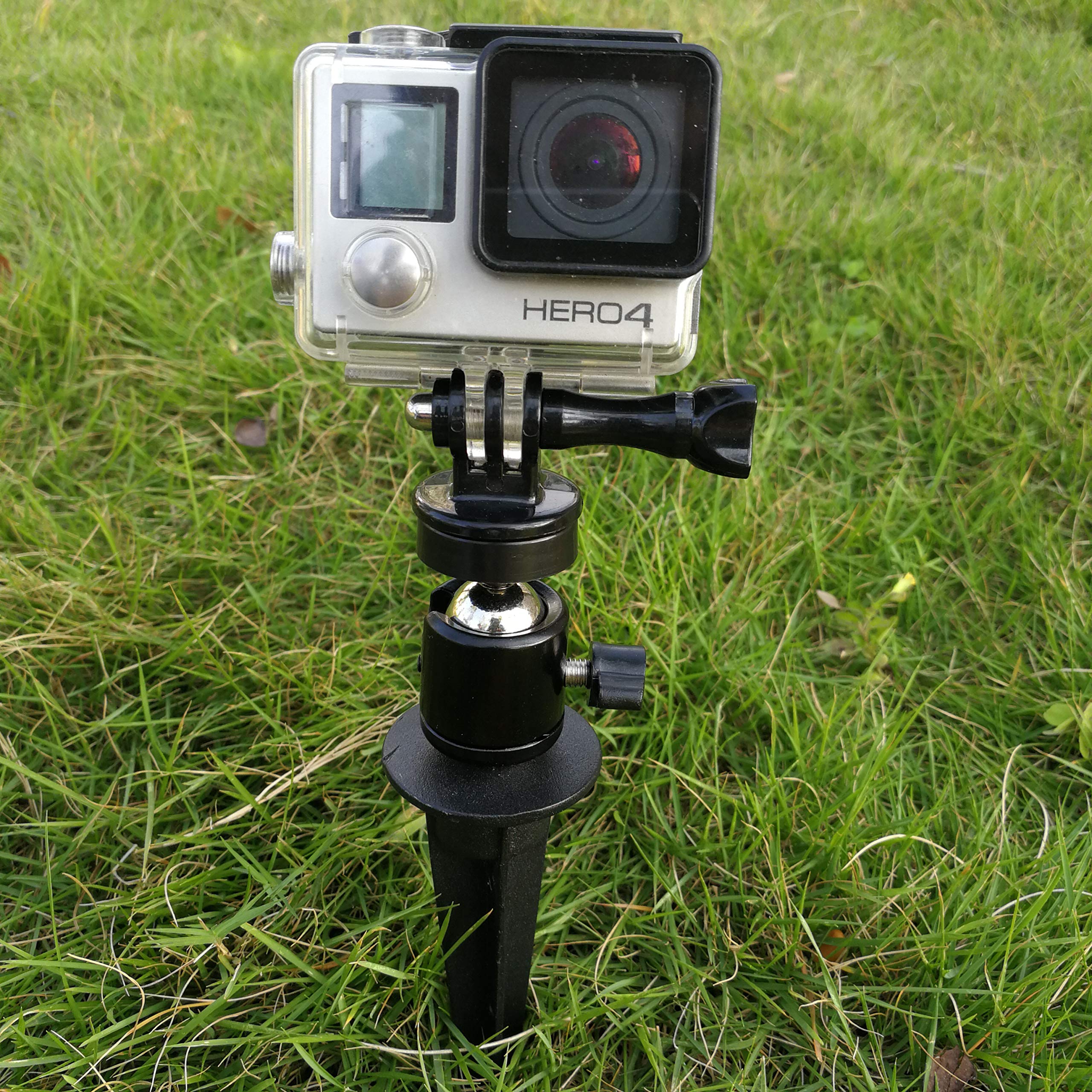 Meinuoke Lightweight Camera Ground Stake Spike Tripod Mount W/ 1/4'' - 20 Ball Head For Gopro, Trail Cameras And Smartphones, Aluminum
