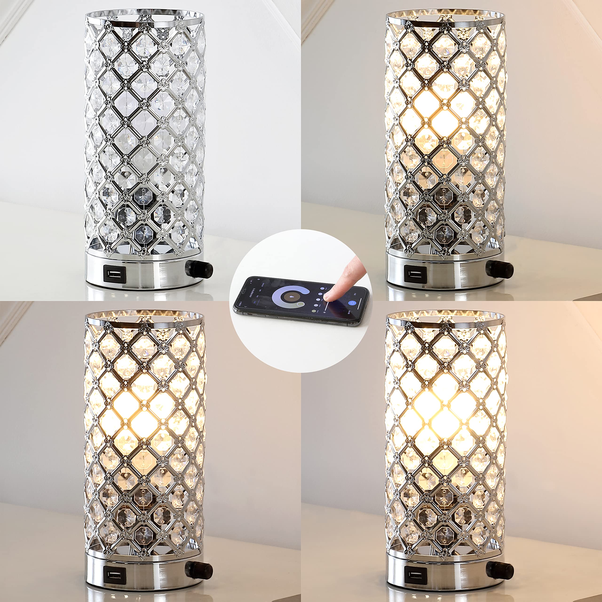 Jonathan Y Jyl1128A Lucie 9.5" Mid-Century Modern Iron/Acrylic Led Mini Uplight Table Lamp With Usb Charging Port And Smart Bulb Contemporary, Vintage Bedside Desk Nightstand Lamp, Chrome/Clear