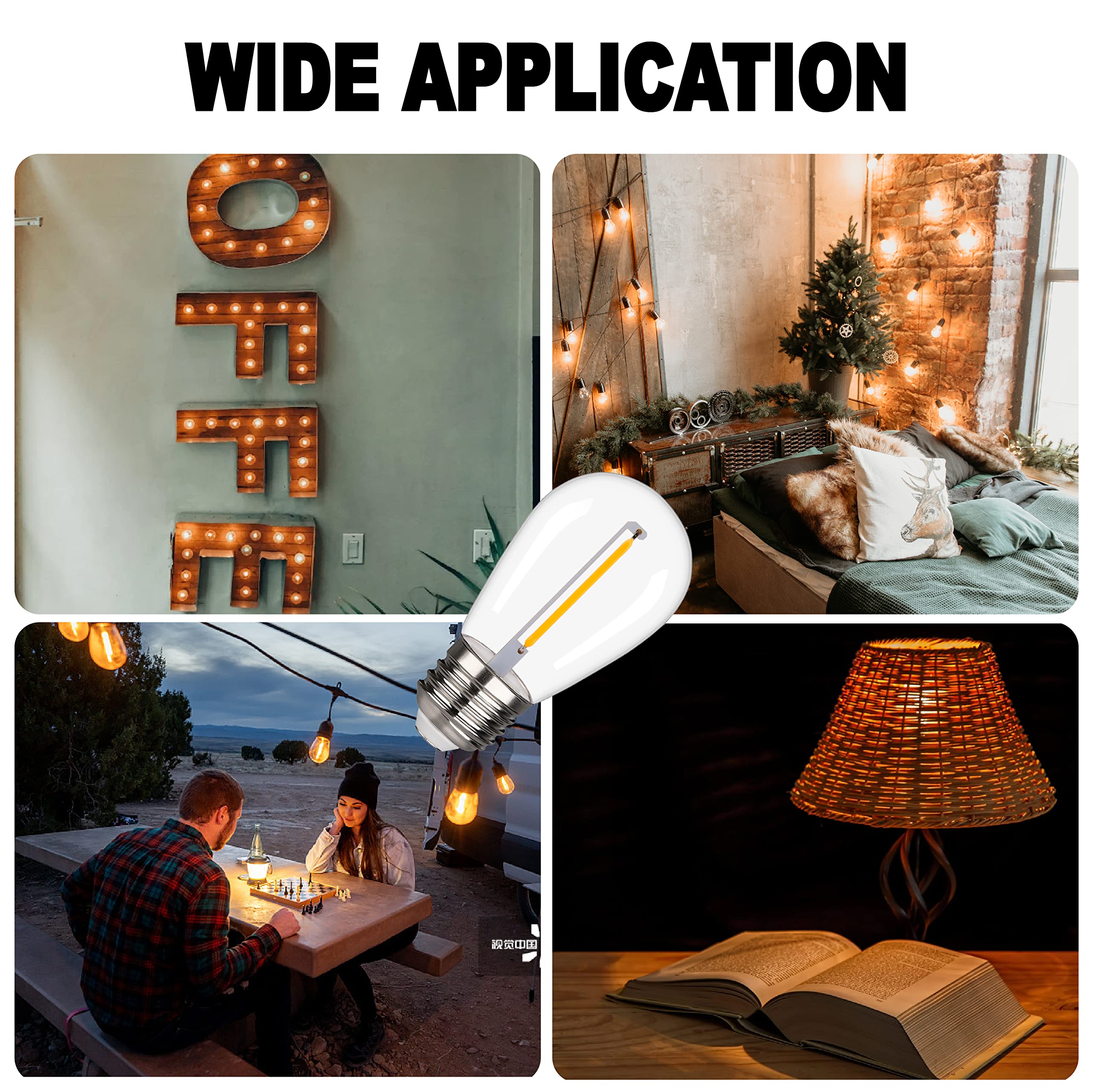 Yimilite S14 Outdoor String Light Bulbs, Shatterproof Replacement Bulbs, 1W Equivalent To 10W, Waterproof 2200K Warm White Led Light Bulbs, E26 Base 25 Pack