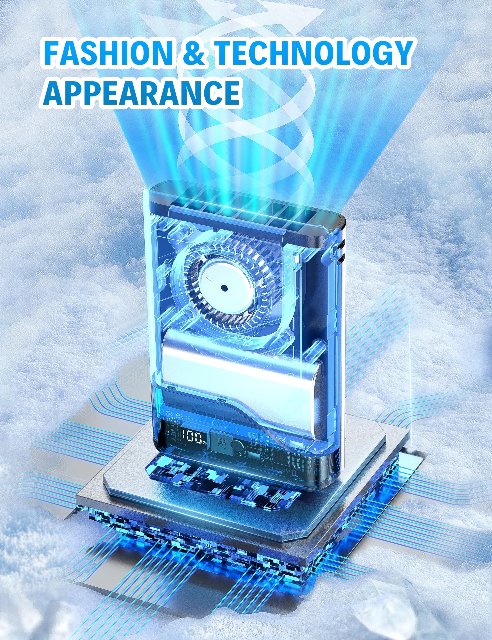 Grelife Ai Portable Waist Fan Rechargeable With Led Display & 40H Runtime,5 Speed 10000Rpm Cooling
