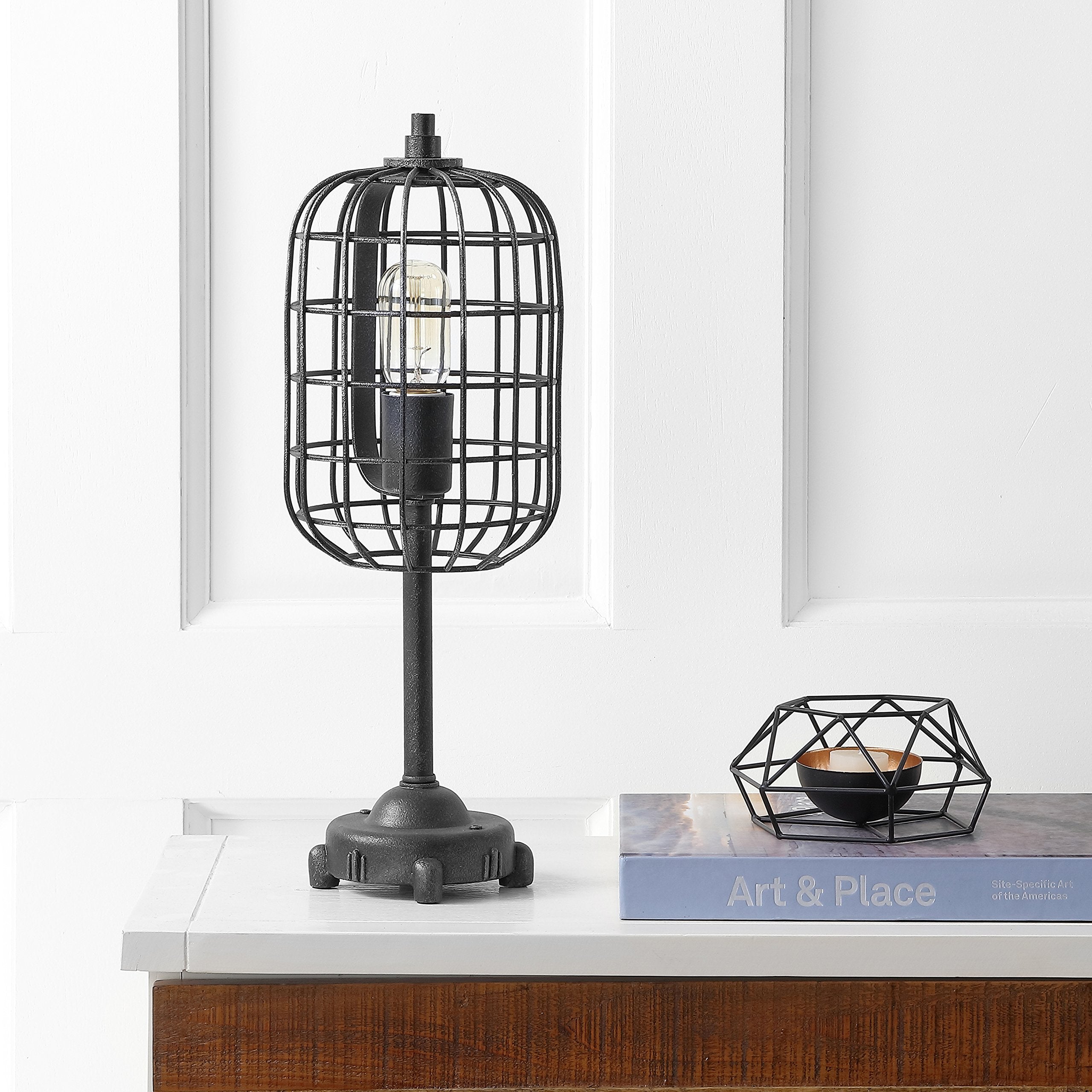 Jonathan Y Jyl4029A Odette 20" Industrial Metal Table Lamp Rustic Transitional Bedside Desk Nightstand Lamp For Bedroom Living Room Office College Bookcase, Black/Silver