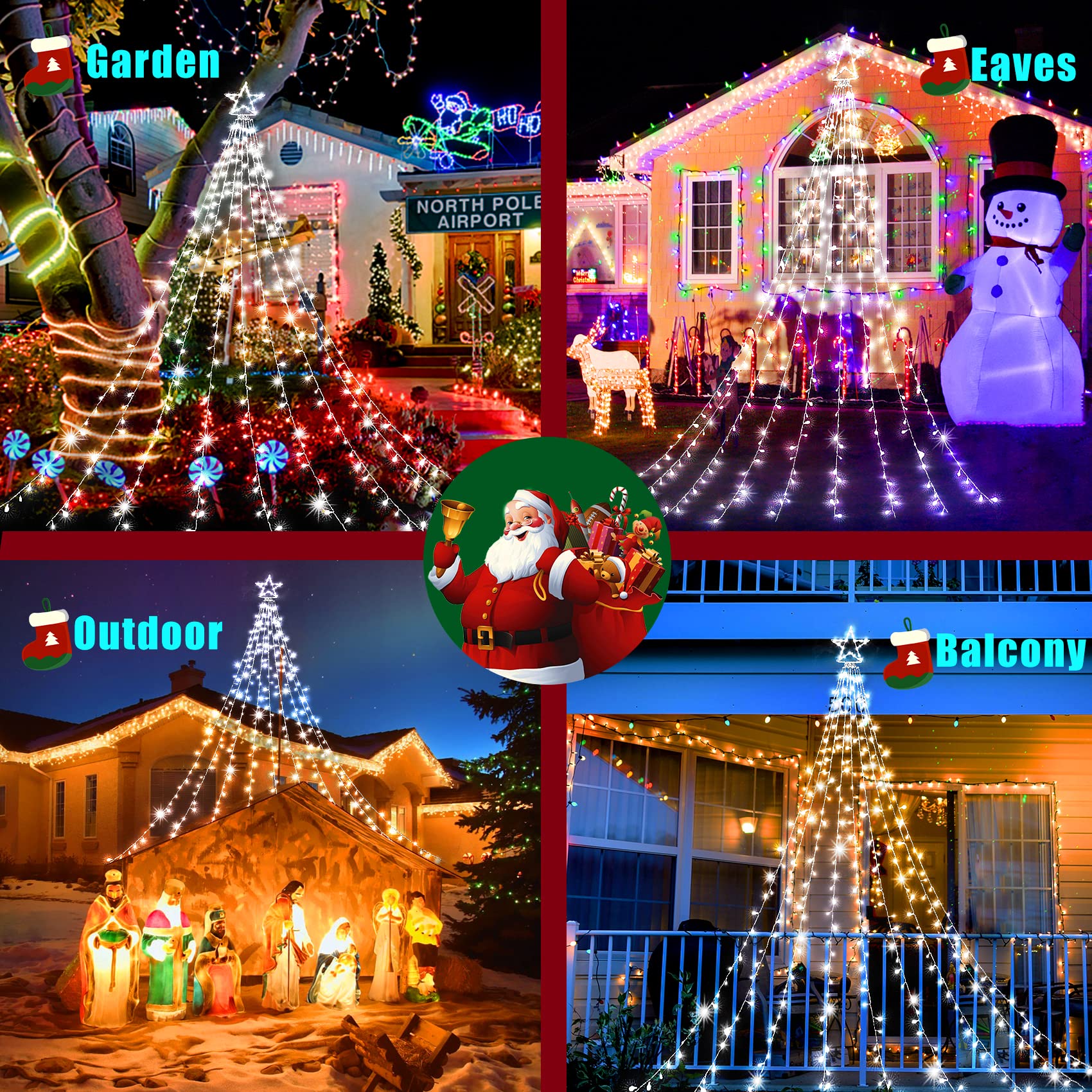 Kno Knooutdoor Christmas Decorations Waterfall Star Lights,344 Led 8 Modes Tree Light,Plug In Clear Wire Waterproof Seasonal Lighting Decor For Xmas Tree Wedding Yard Holiday Garden Cool White