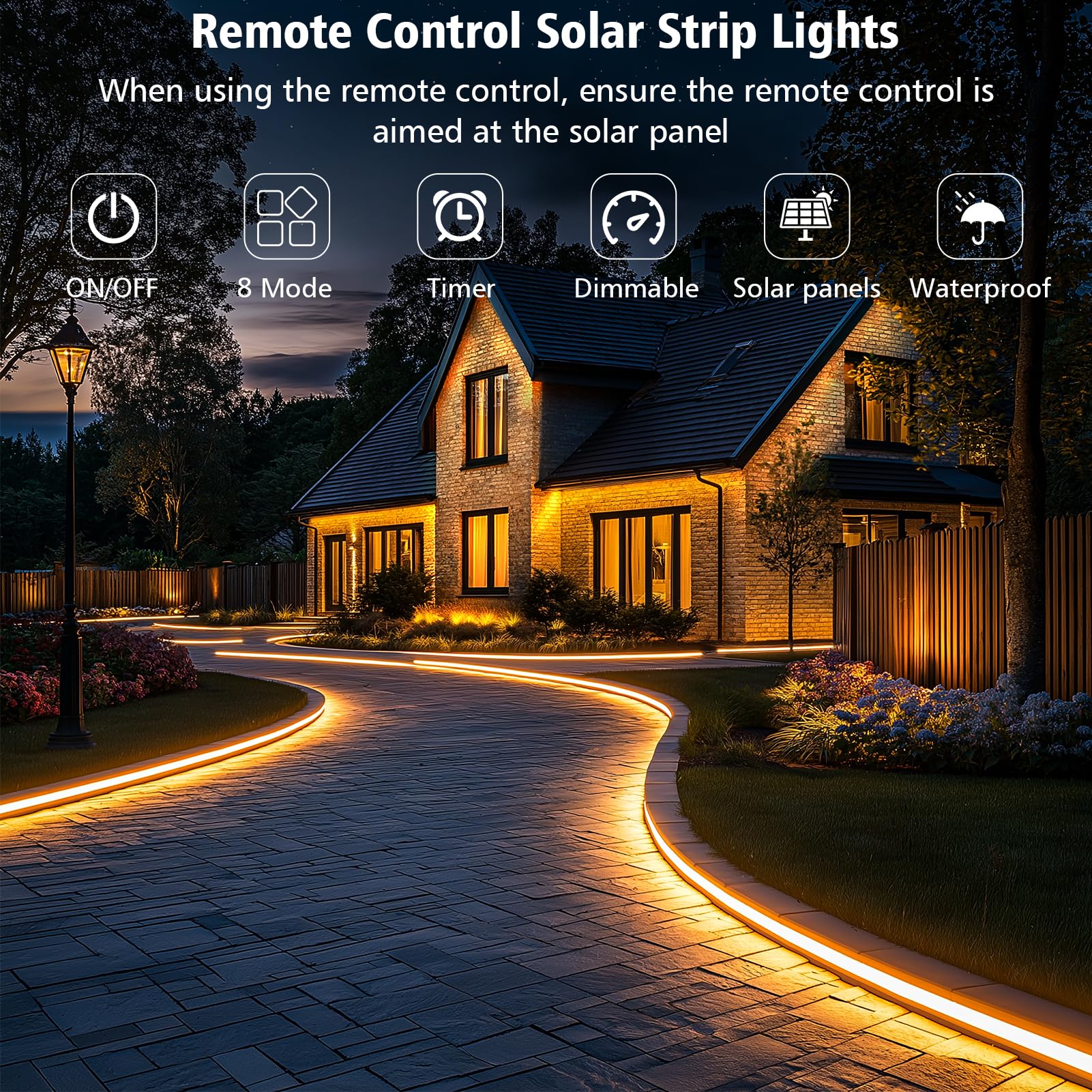 Cciland Solar Strip Lights Outdoor, 33Ft 640 Led Waterproof Strip Lights With Remote Timer Dimmable Outside Strip Light For Garden Yard Party Decor (Warm White)