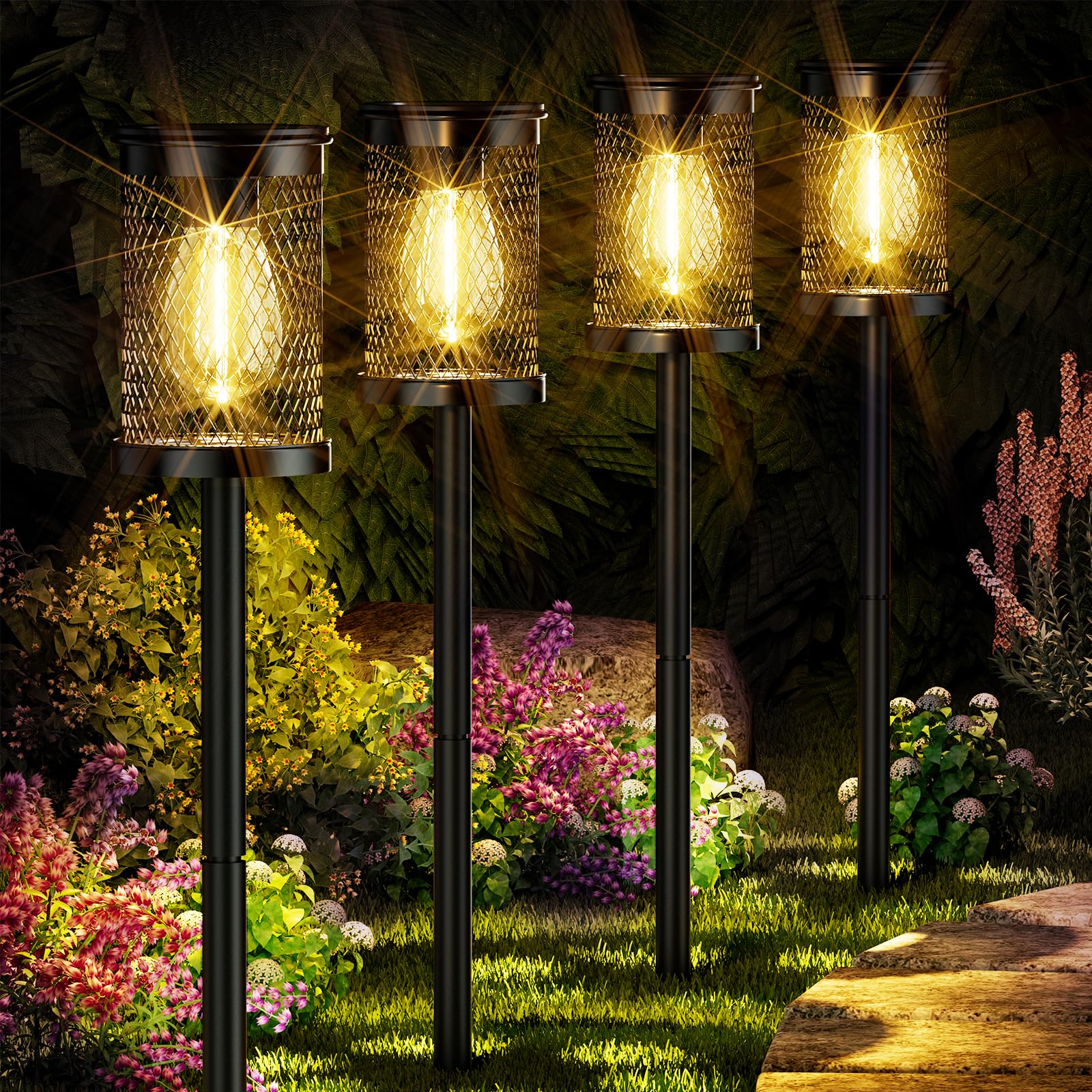 Adecorty Solar Pathway Lights Outdoor 4 Pack Solar Lights Outdoor Waterproof Super Bright Filament Led Mesh Metal Outside Path Lawn Patio Walkway Yard Garden Decor,  For Mother'S Day