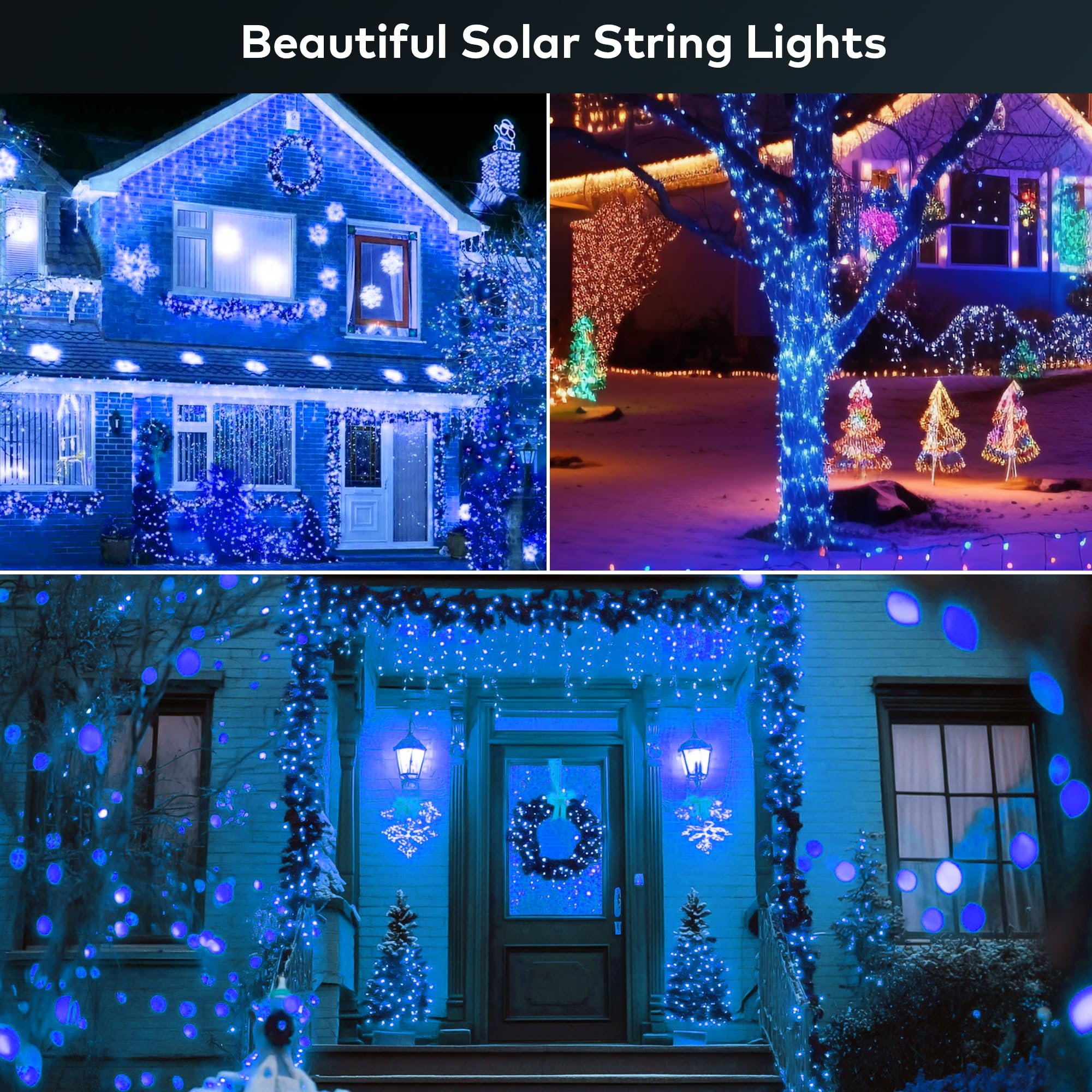 Ohlux 3 Pack Solar String Lights Outdoor, Blue Total 99Ft 300Led Solar Powered Waterproof Fairy Lights, 8 Modes Christmas Lights For Garden Christmas Patio Tree Wedding Decor