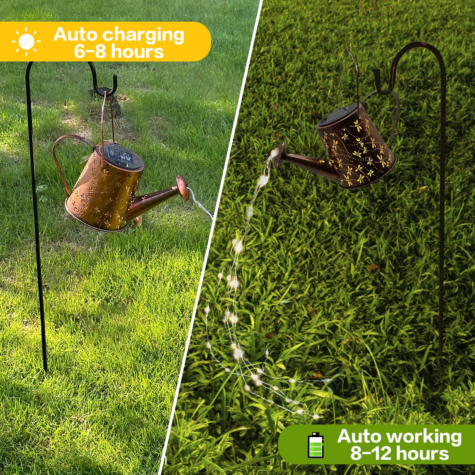 Dibieecn Solar Watering Can Outdoor Lights Garden Decor,Dragonfly Hanging Lantern Waterproof Landscape Lights Outside Decoration For Yard Porch Patio Pathway Gardening (With 32 Inch Shepherd Hook)