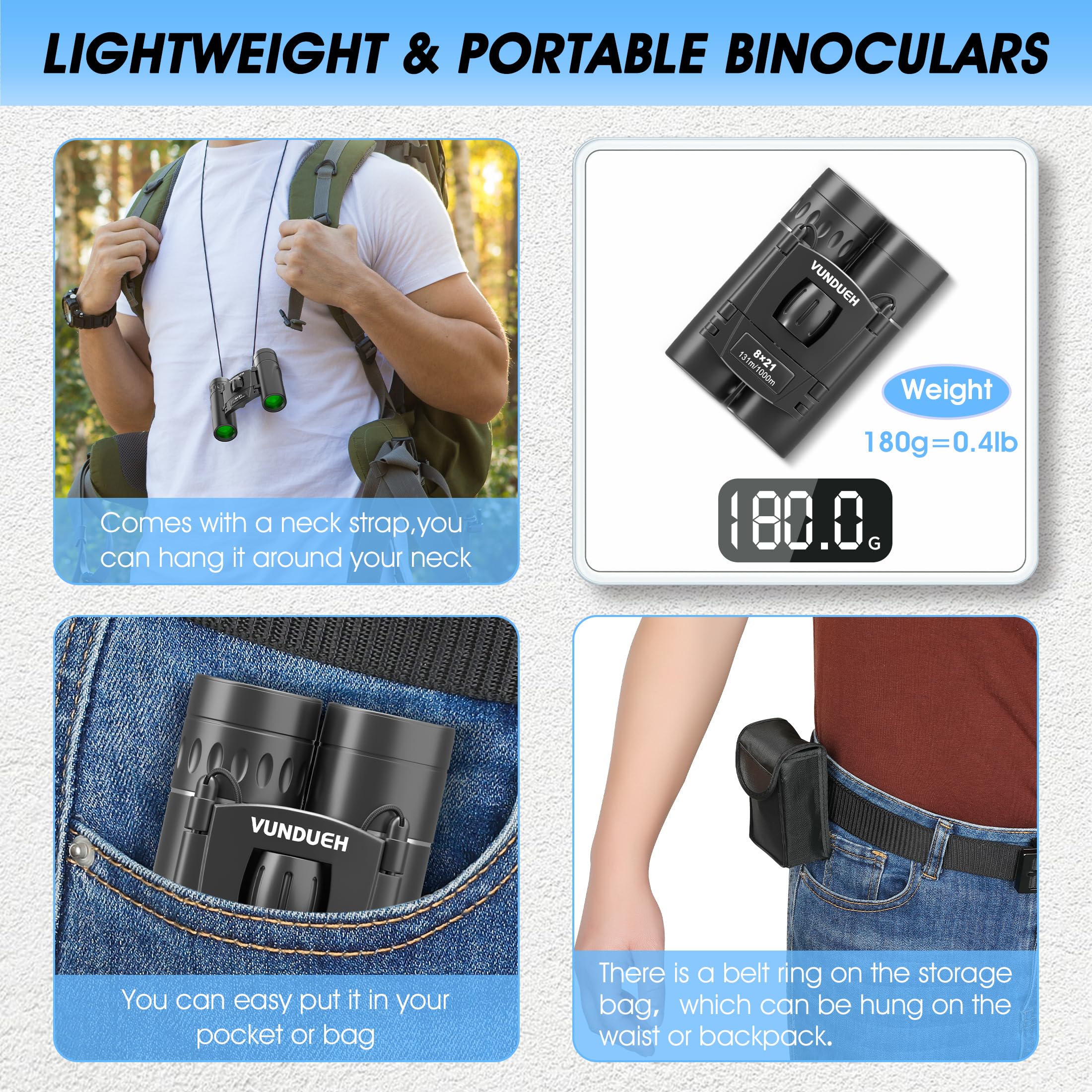 Vundueh Compact Hd Binoculars For Adults And Kids, Children Small High Powered Binoculars With Clear Low Light Night Vision, Mini Pocket Lightweight Waterproof For Hunting Bird Watching Travel Concert