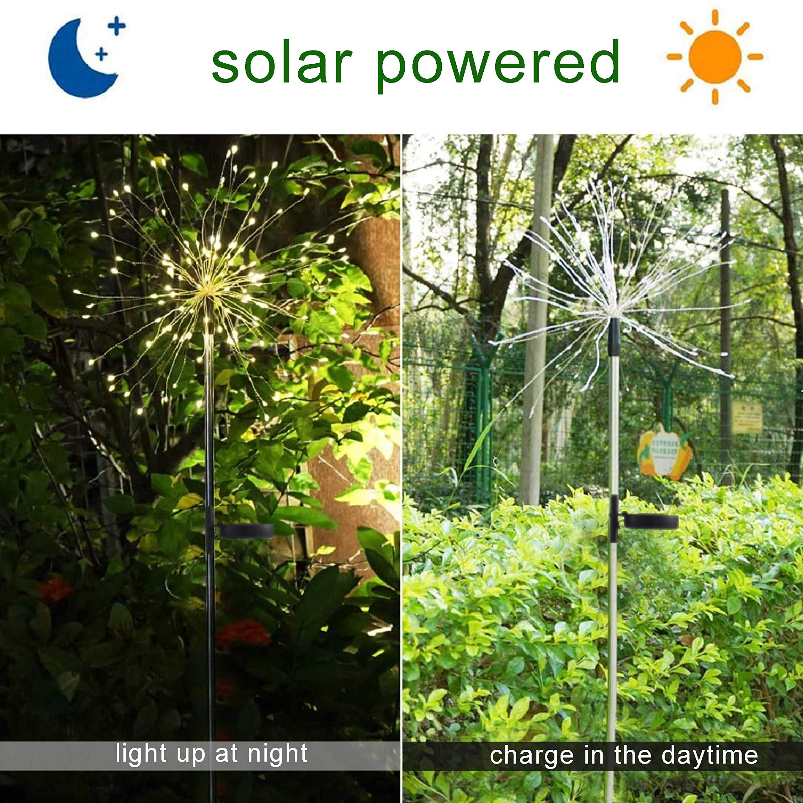 Ninite Lights 2 Pack Solar Garden Lights, 120 Led Solar Firework Lights Outdoor, Decorative Stake String Lights For Walkway Backyard Pathway Patio Christmas Wedding Party (4, Warm White)