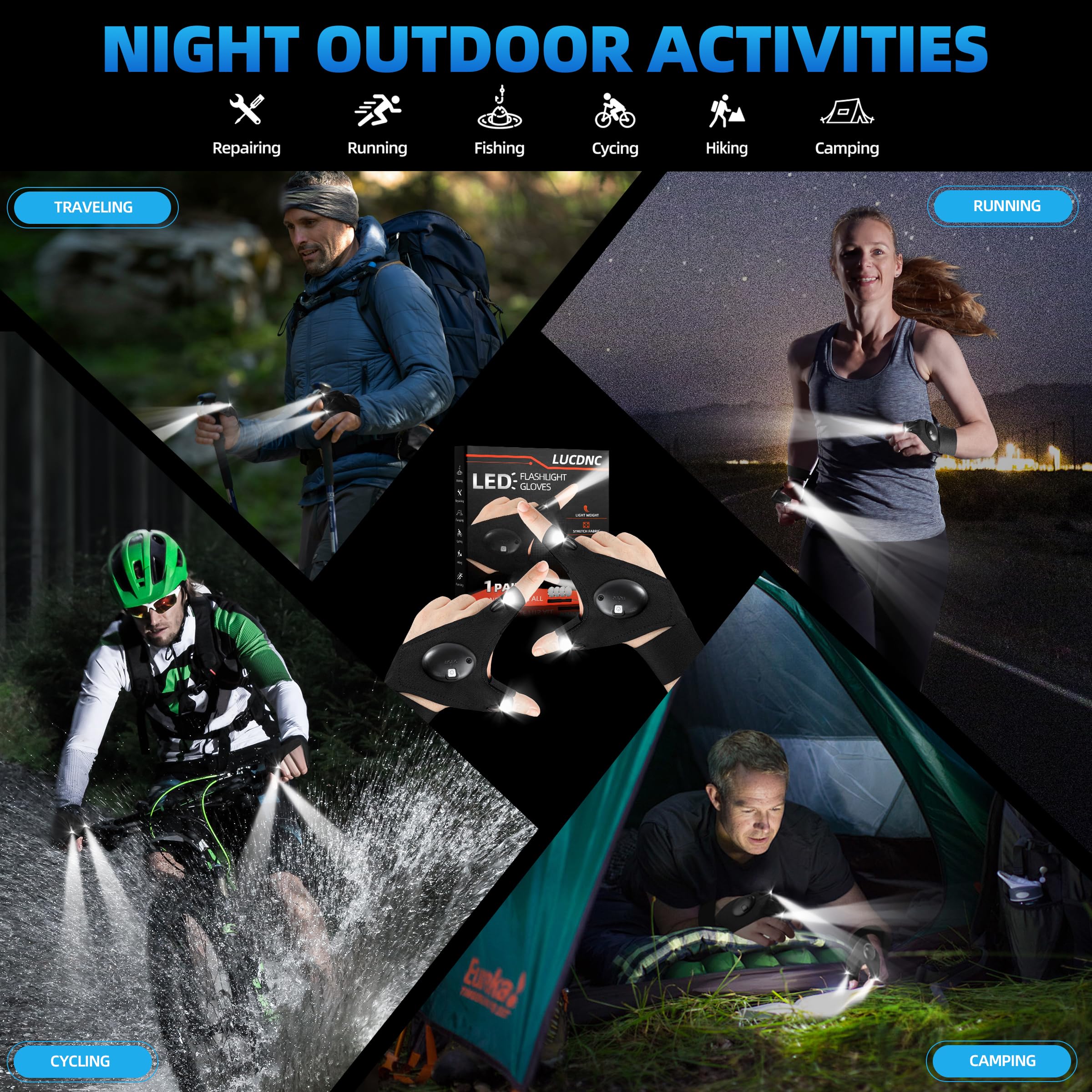 Lucdnc  For Men Stocking Stuffers For Adults Led Flashlight Gloves Cool Gadgets Tools Outdoor Hands  Flashlights For Fishing Repairing Camping Unique Men Birthday Christmas