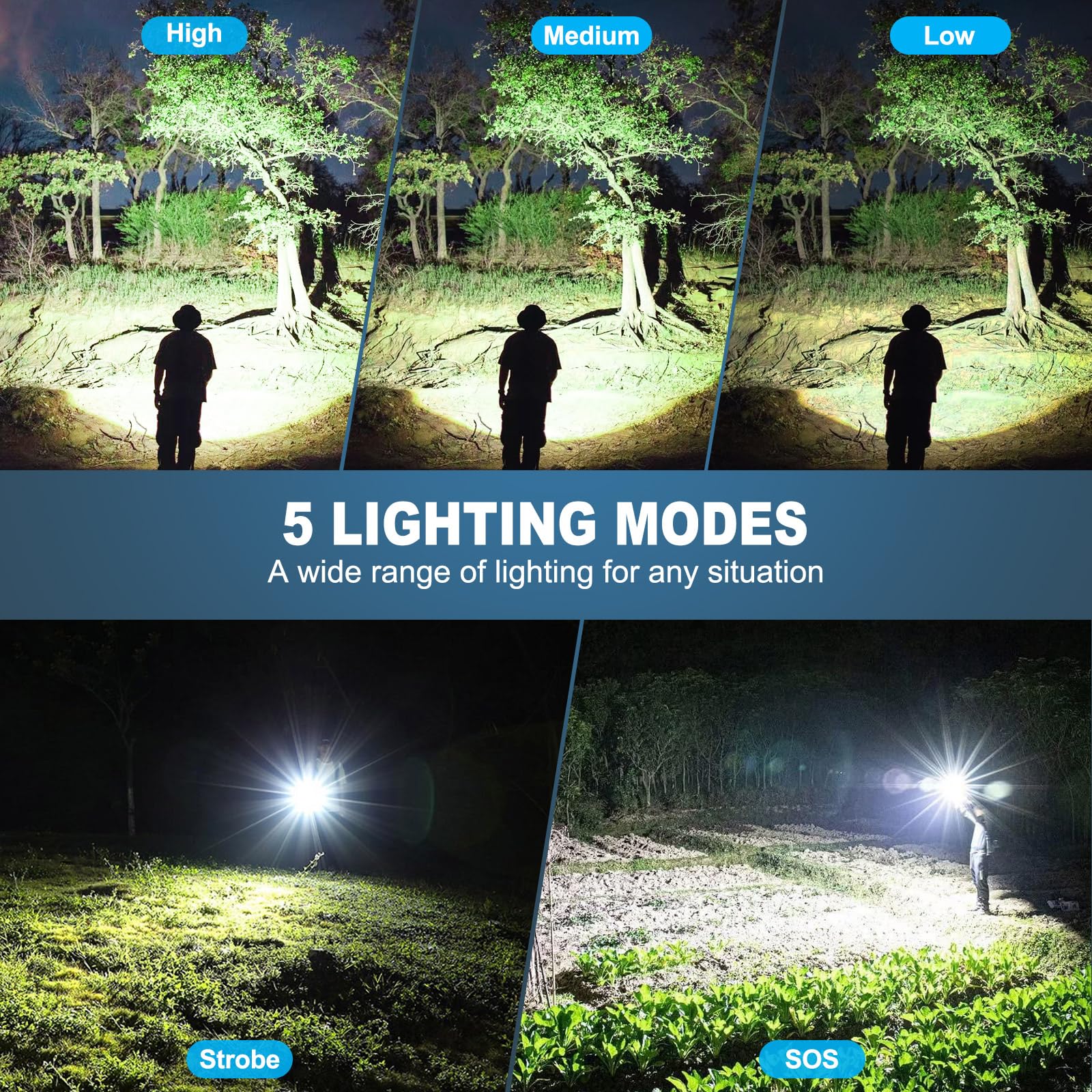 Gdplus Flashlights High Lumens Rechargeable, 990000 Lumen Super Bright Flashlight 2 Pack, High Powered Led Flash Light With 5 Modes, Ipx6 Waterproof Handheld Flashlights For Home Camping