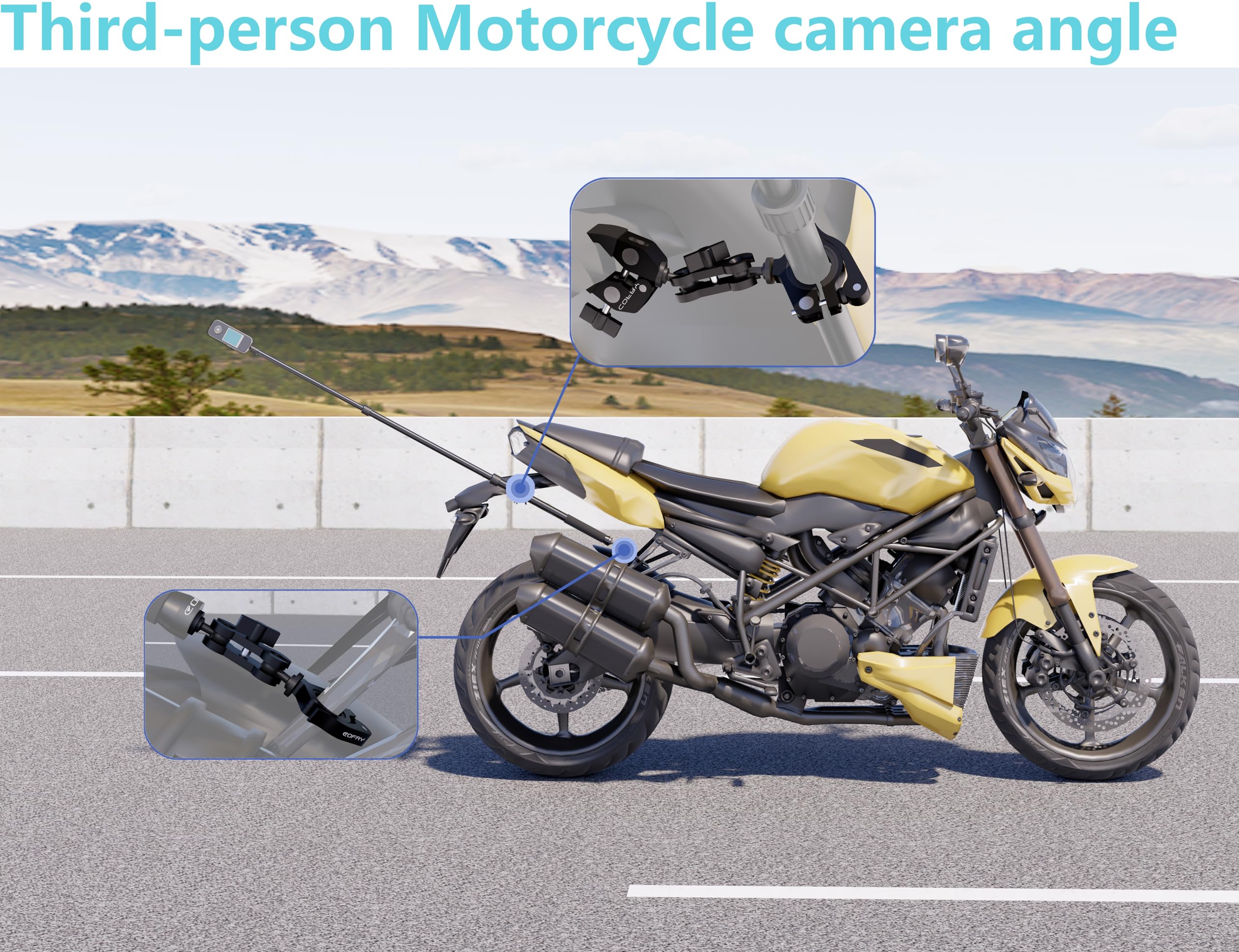 Cofry Motorcycle Camera Mount For Insta 360,Adjustable Studio Microphone Boom Arm Stand With Dual Mounting Clamps, Extension Pole Kit Compatible With Insta360 X4 And Gopro