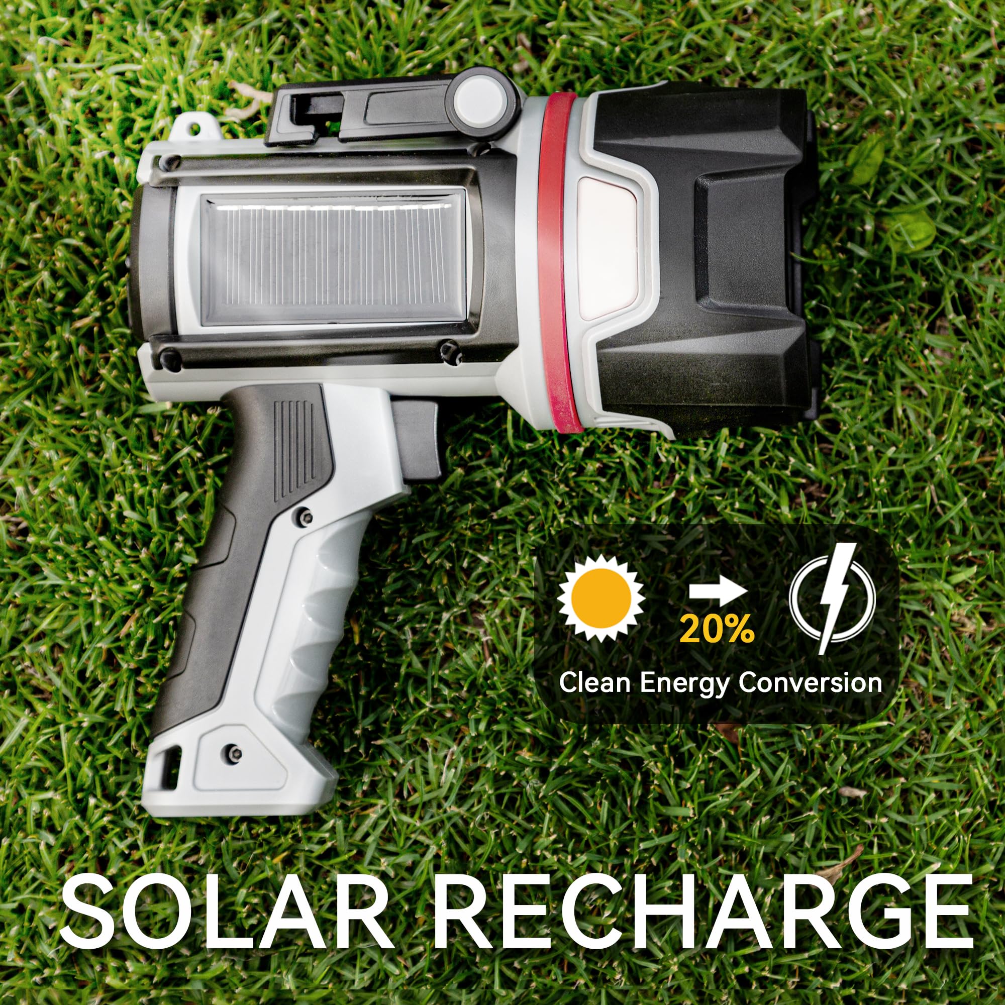 Moonasion Rechargeable Spotlight Flashlight, 3Led Bright 1500,000 Lumens 24H Long Lasting Handheld Spot Light With Solar Panels, Led Spotlight For Hunting Boating