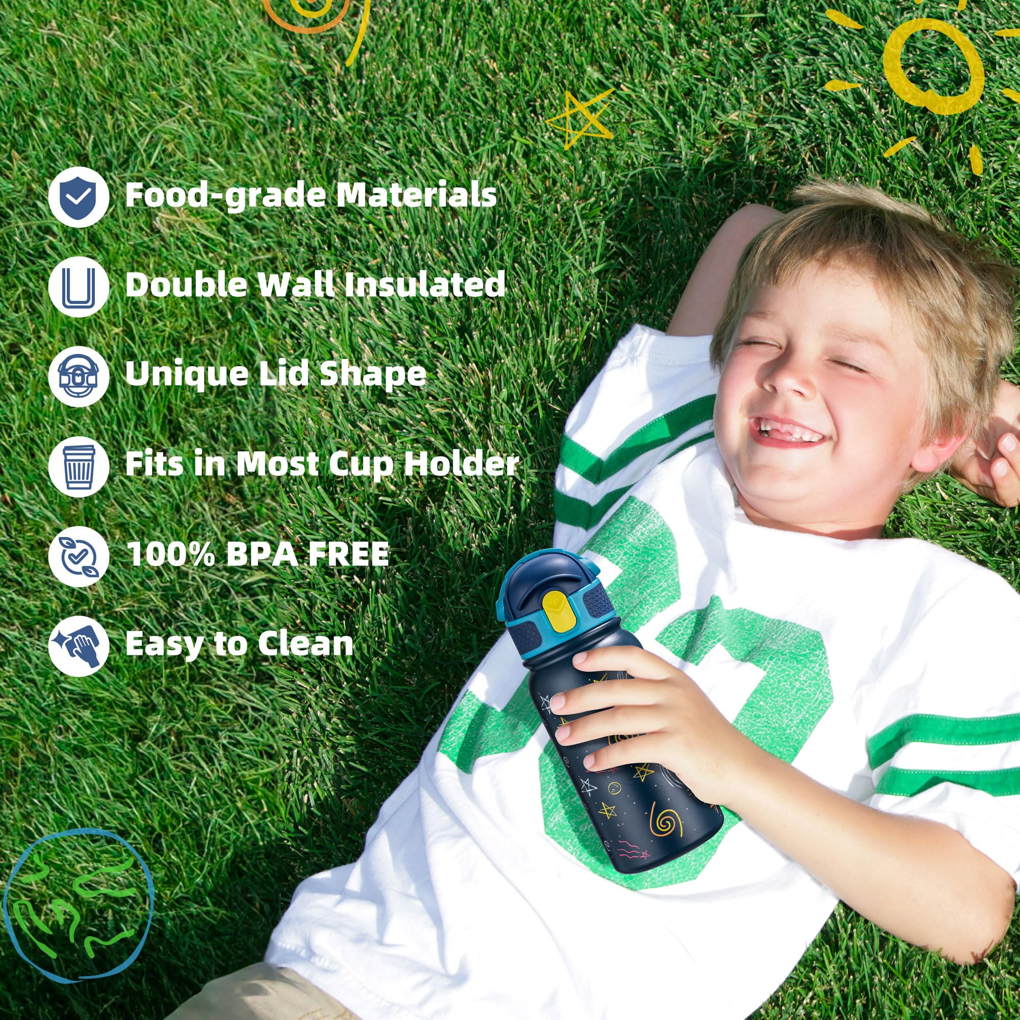 Oldley Kids Water Bottle 12Oz Insulated Water Bottle, Double Wall Stainless Steel Vacuum Bottle