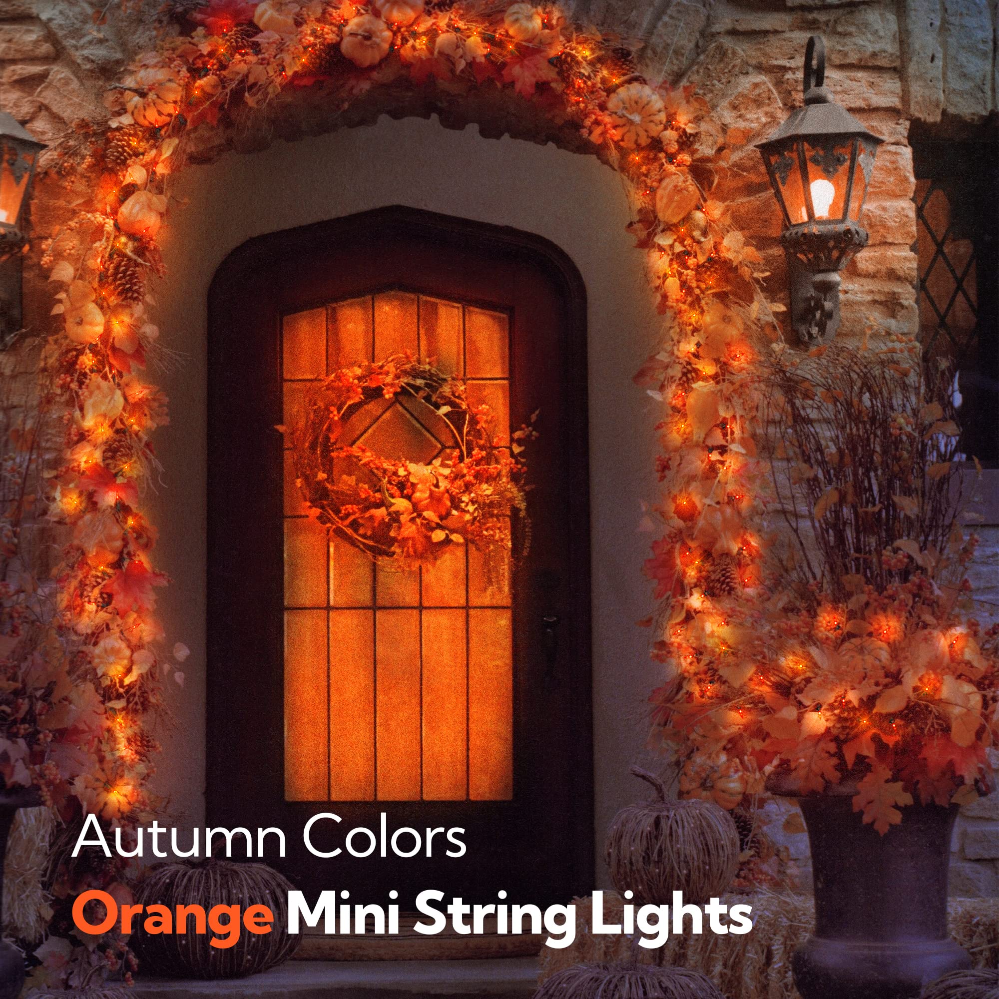 Hopolon Mygoto Orange Thanksgiving Mini Lights, 2Pack 13Feet 50Count Autumn Fall String Lights,Connectable 120V Plug In For Outdoor Indoor Garden Party Halloween Christmas Xmas Tree Lights Yellow Decor
