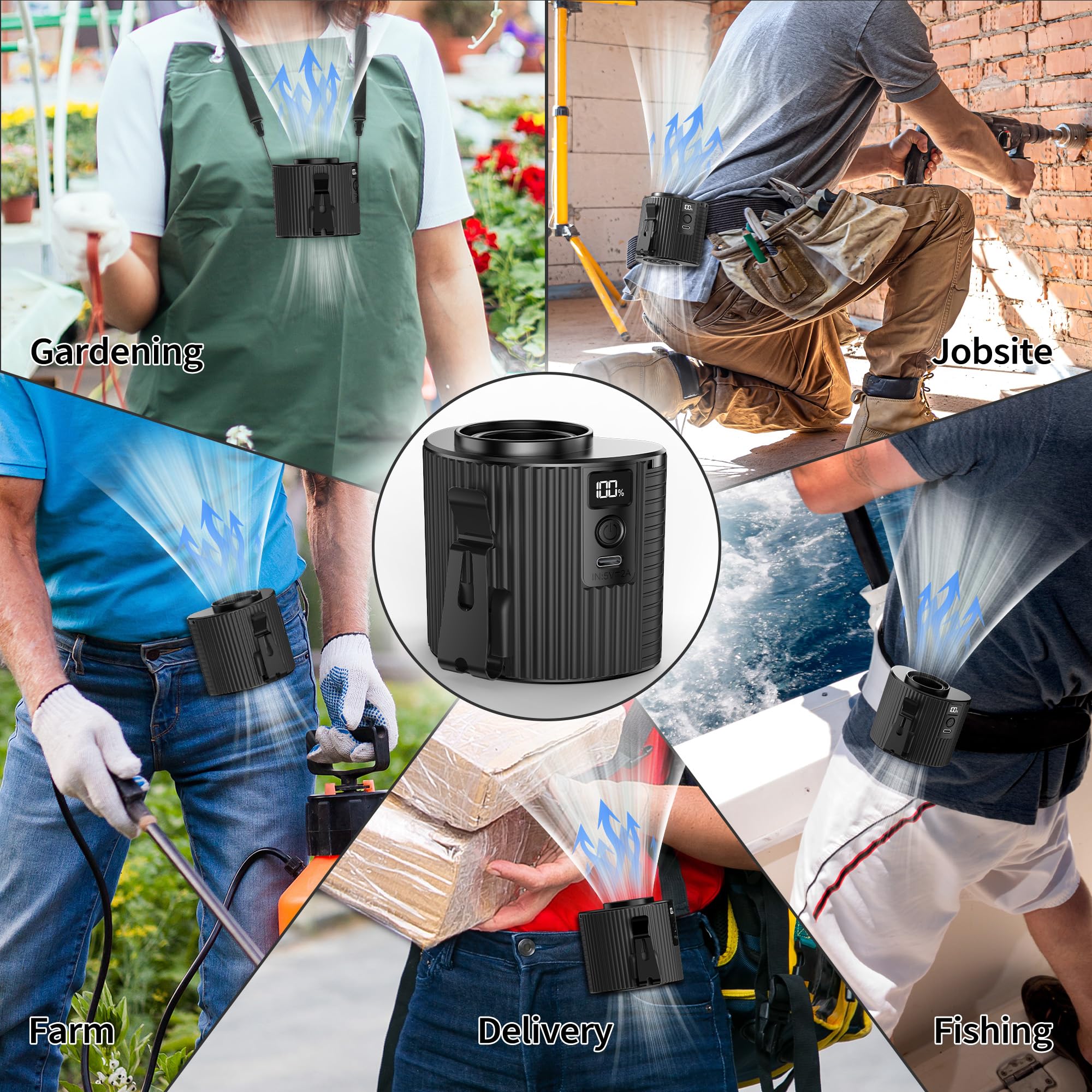 Morecore Portable Waist Clip Fan, 5-Speed Strong Cooling Airflow, Rechargeable Hands-Free Wearable