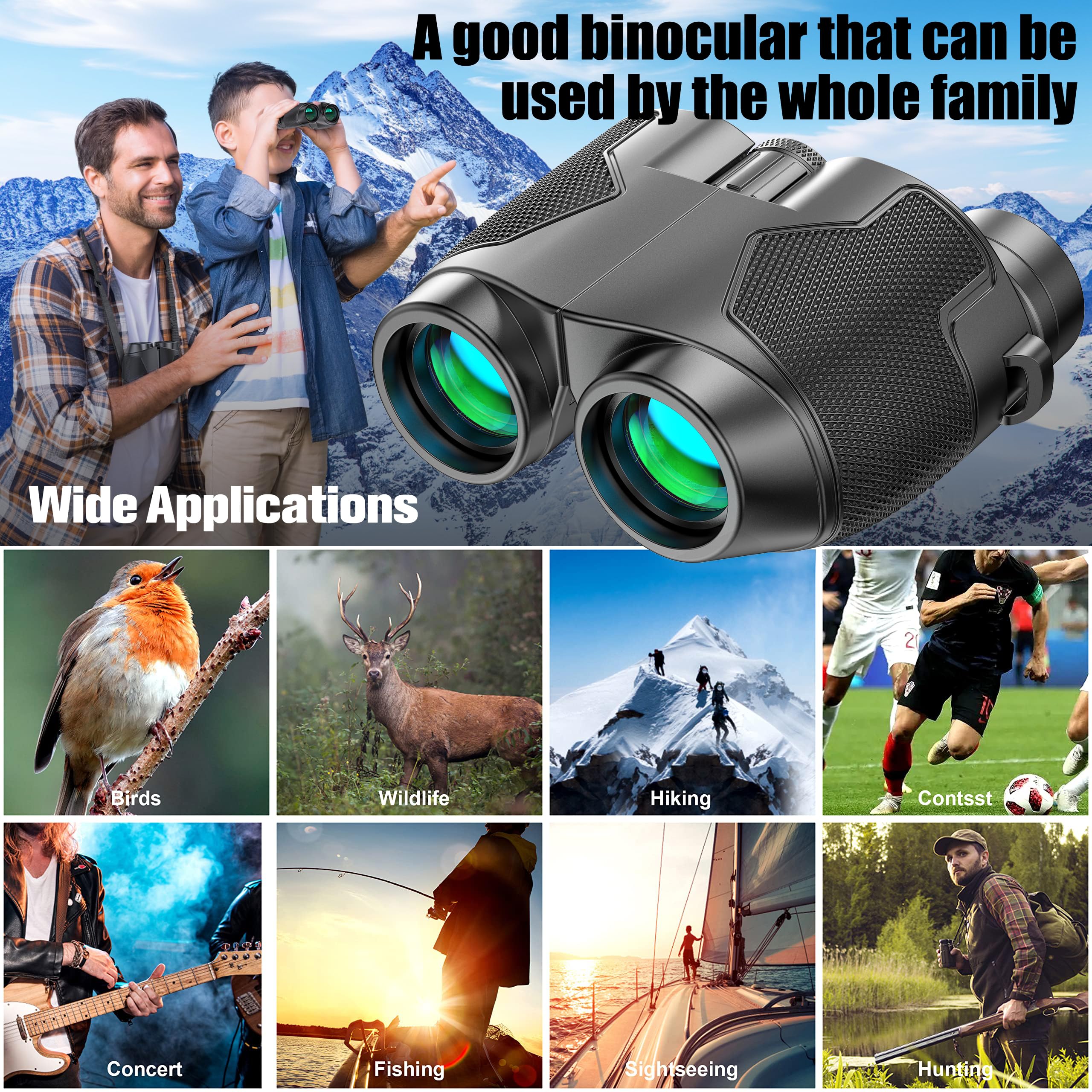 Retulgie Binoculars 12X25 For Adults And Kids Compact Binocular Large Eyepiece Waterproof Binocular Easy Focus Wide Field Of View For Bird Watching, Hiking, Hunting, Concert