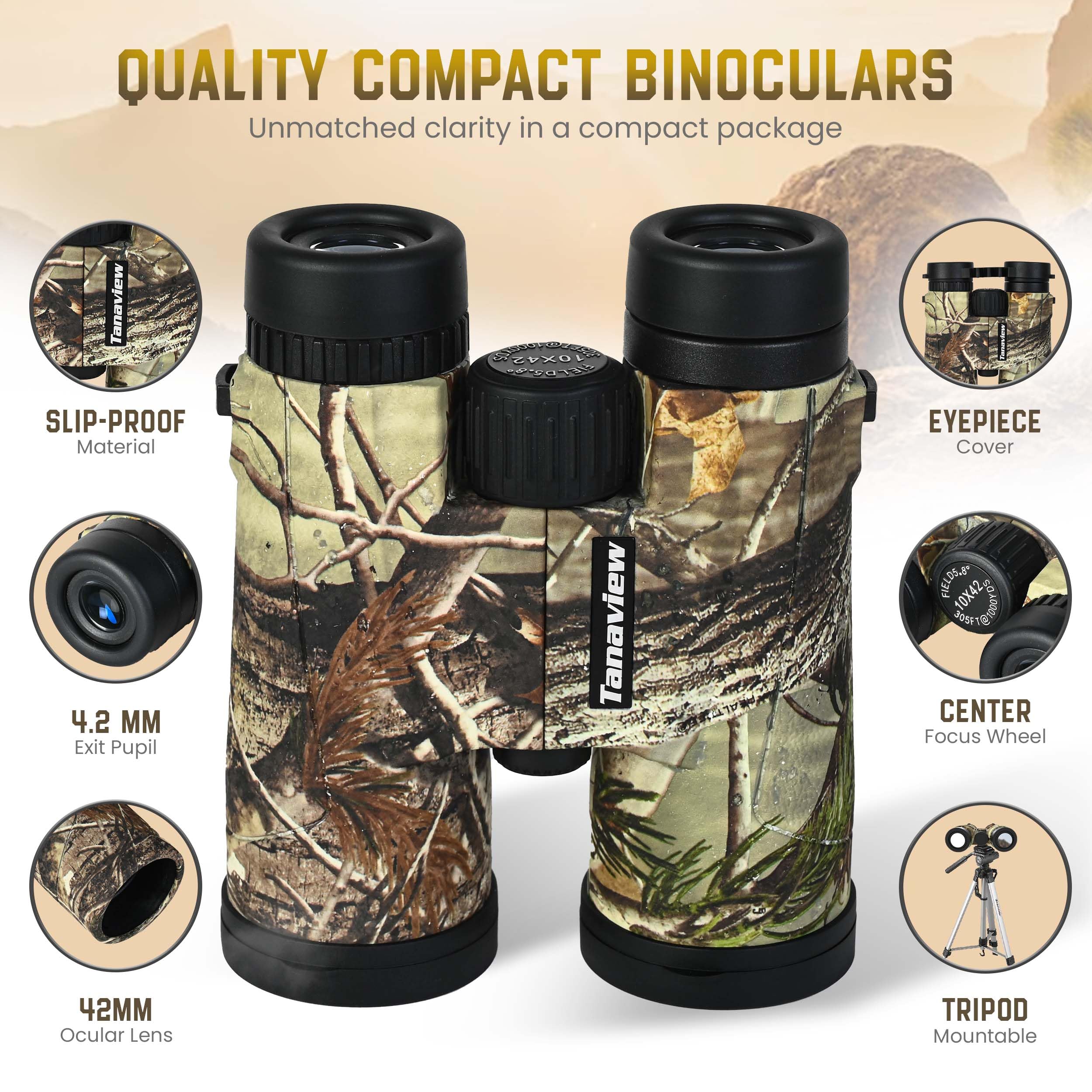 Tanaview 10X42 Compact Binoculars For Adults - Long Distance, High Powered Binoculars With Travel Case - Bright Light & Large Field Of View - Lightweight, Water & Fog Proof, Hunting, Bird Watching