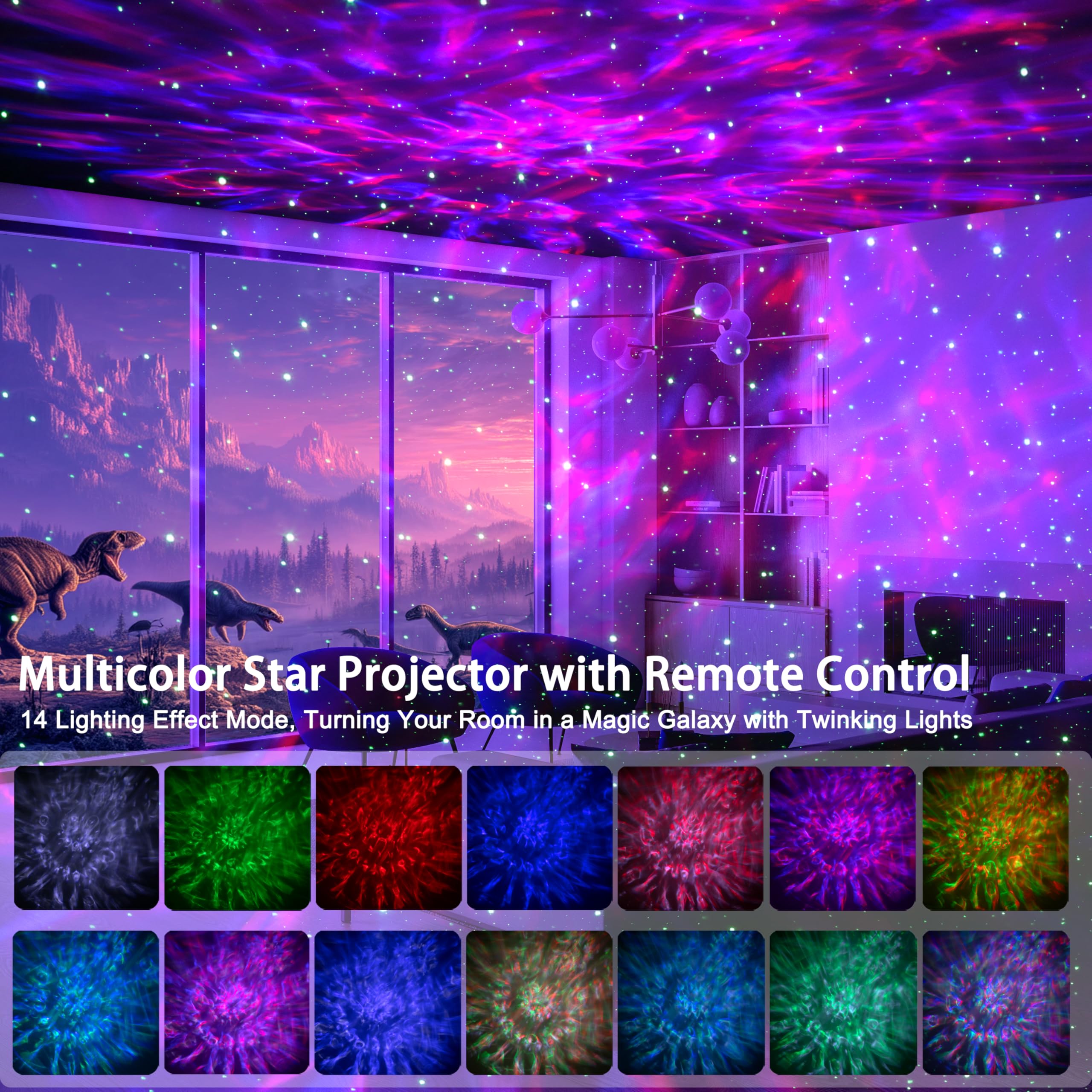 Airivo Star Projector Night Light, Dinosaur Egg Ocean Wave Galaxy Projector For Bedroom With Music Speaker, White Noise, Timer And Remote, Ceiling Projection Lamp Room Decor  For Kids & Adults