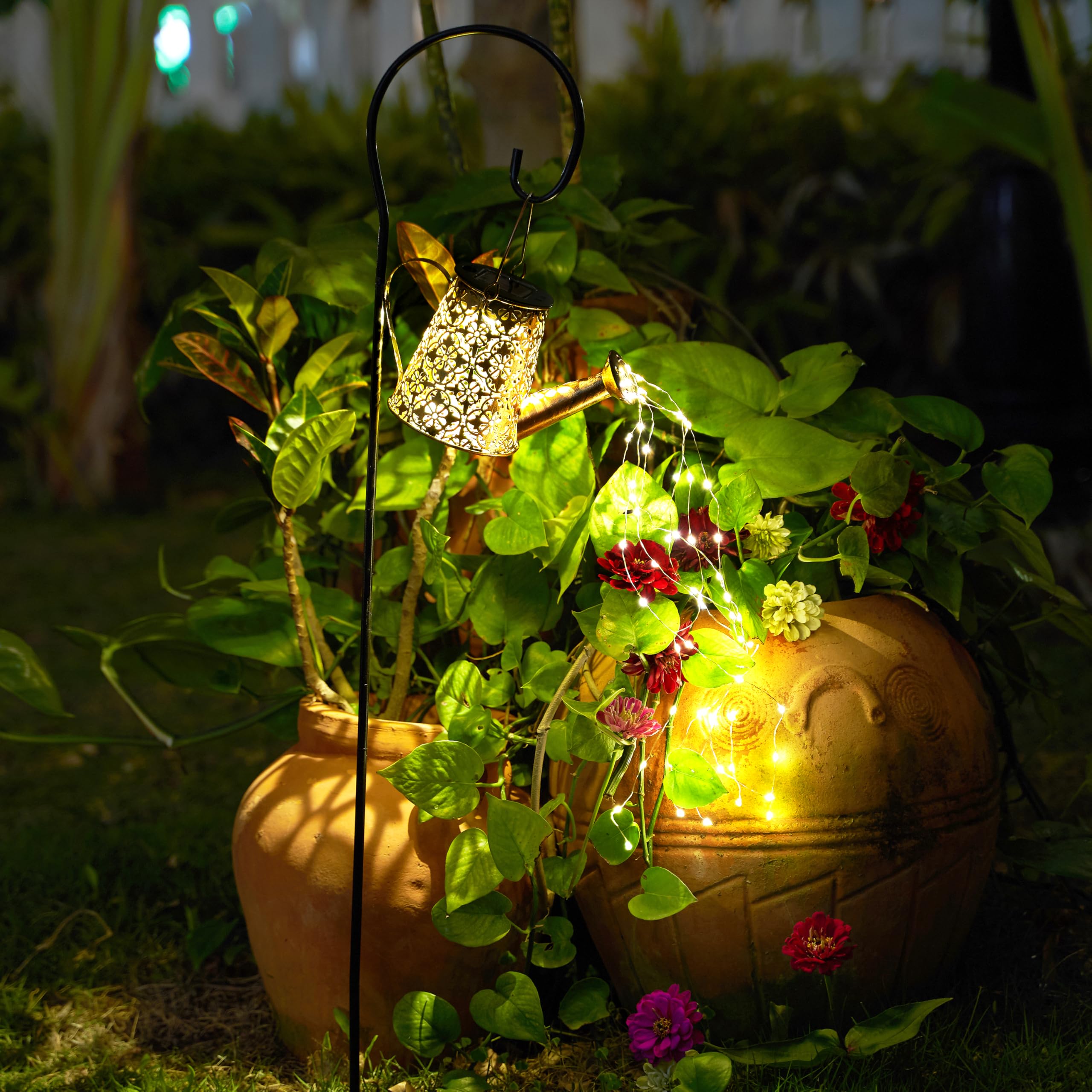 Awendietou Solar Garden Watering Can Lights,Solar Waterfall Light With Cascading Lights,Garden Decor For Outside,Solar Outdoor Light Hanging Lantern Yard Decor,Gardening  For Mom Grandma Women Birthday