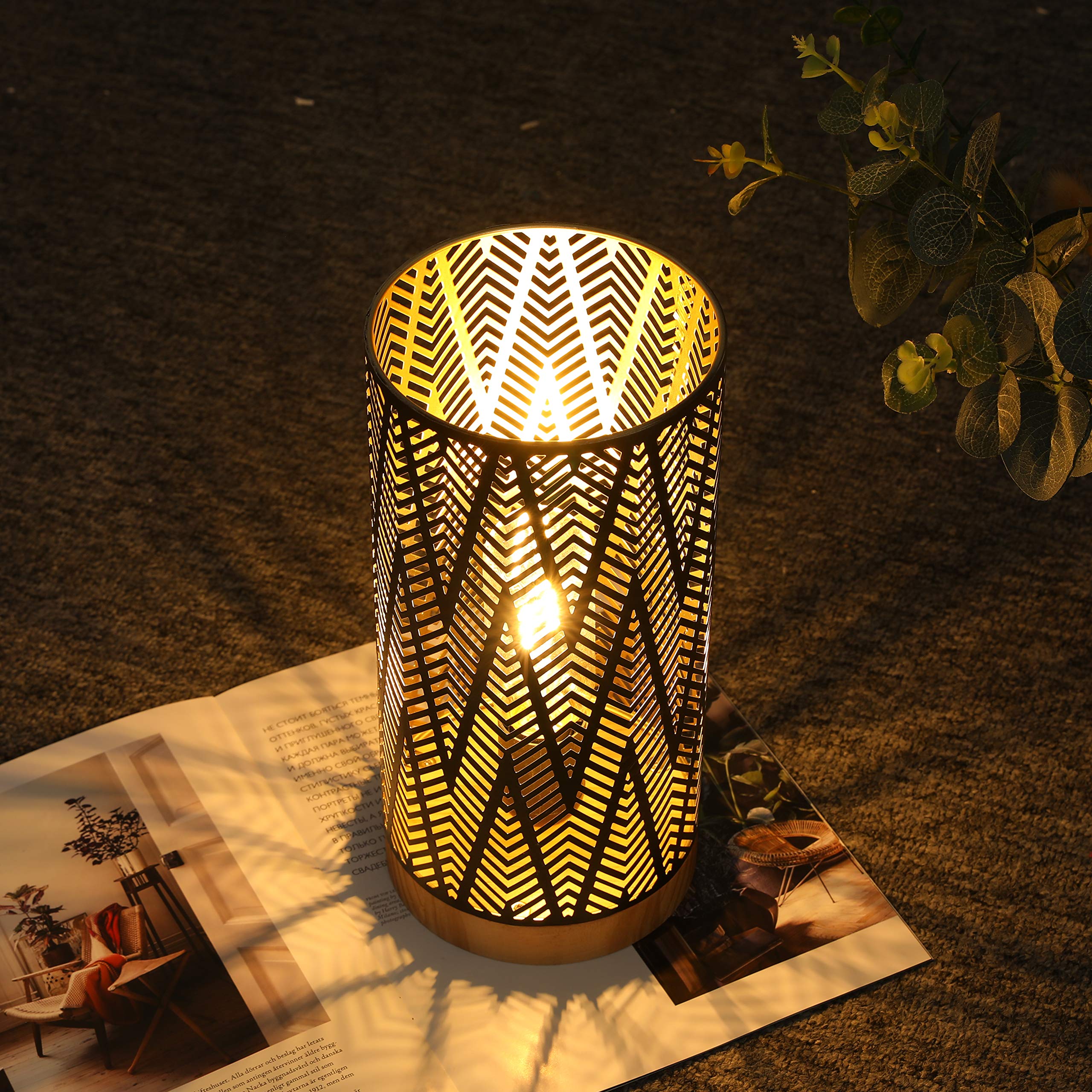 Jhy Design Metal Lamp Battery Powered 11''H Accent Cordless Decor Battery Lamp With 6-Hours Timer For Weddings Party Patio Garden Indoor Outdoor Table Balcony Christmas Decorations (With Wooden Base)