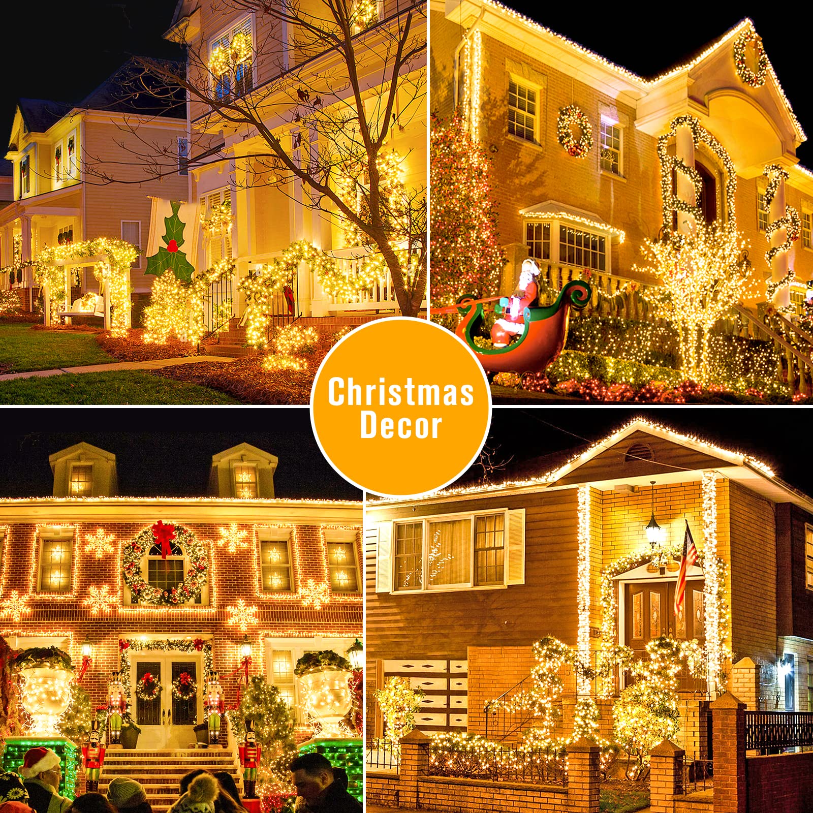 Potive 42.7Ft Warm White Solar Christmas Lights, 2 Pack Total 200 Led Outdoor String Lights With 8 Modes For Tree, Patio, Yard, Wedding, Garden Decorations