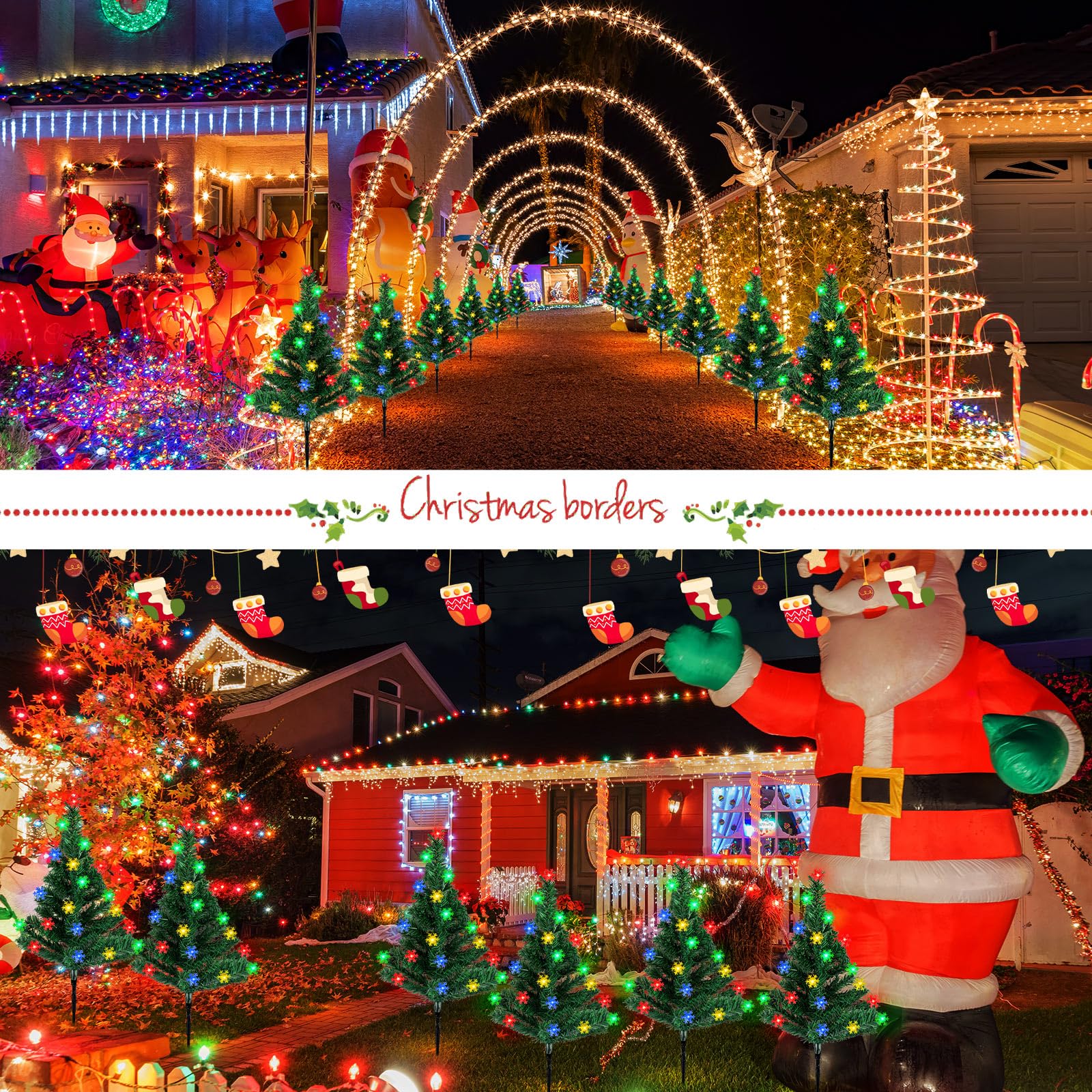 Retisee 6 Pack Solar Christmas Tree Pathway Lights Decorations Outdoor Led Snowflake Lights 8 Modes Prelit Small Christmas Tree Waterproof Solar Stake Lights For Garden, Yard, Lawn, Cemetery