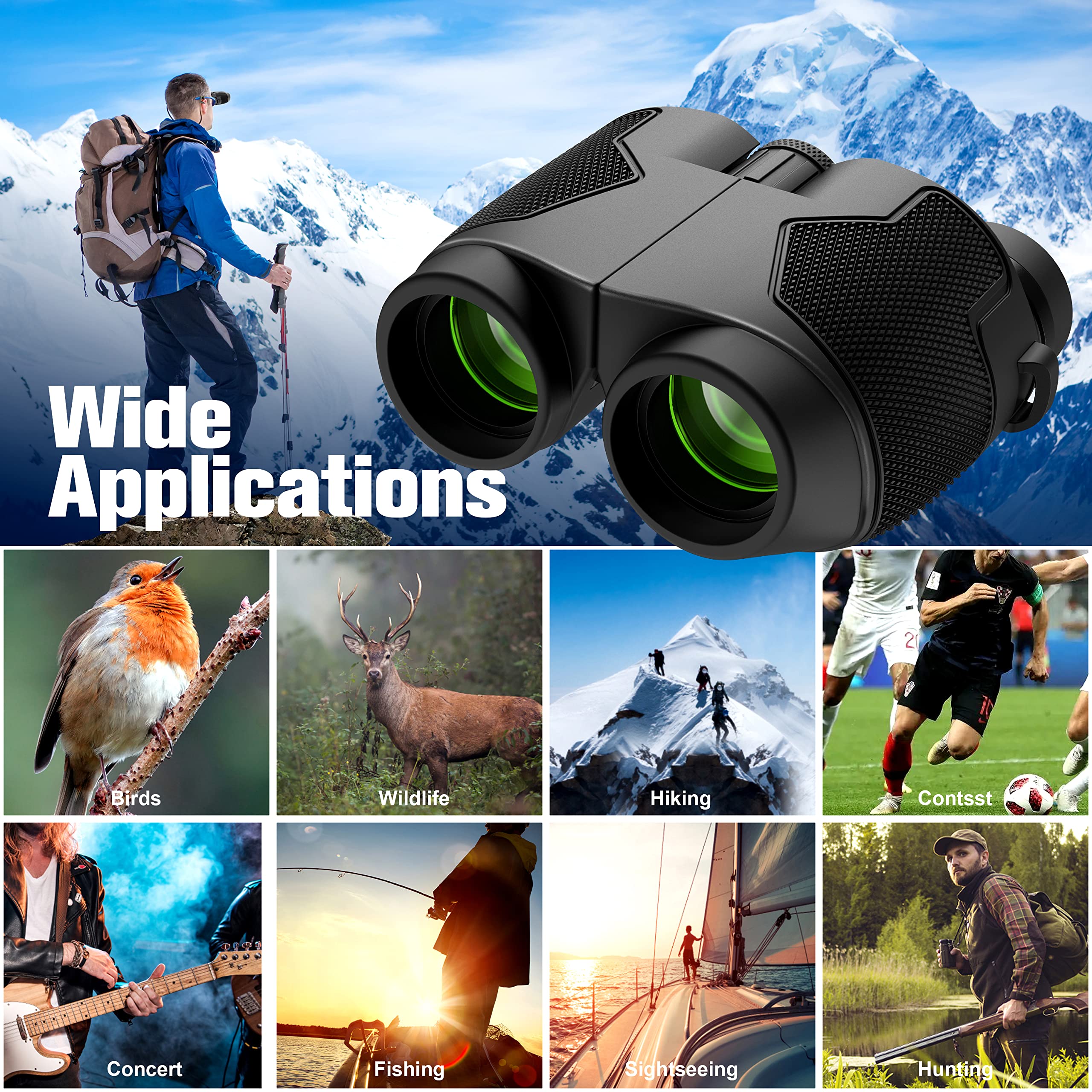 Retulgie Binoculars 12X25 For Adults And Kids Night Vision Binoculars Compact Large Eyepiece Waterproof Binocular Easy Focus Wide Field Of View & Long Eye Relief For Bird Watching,Hiking,Concert