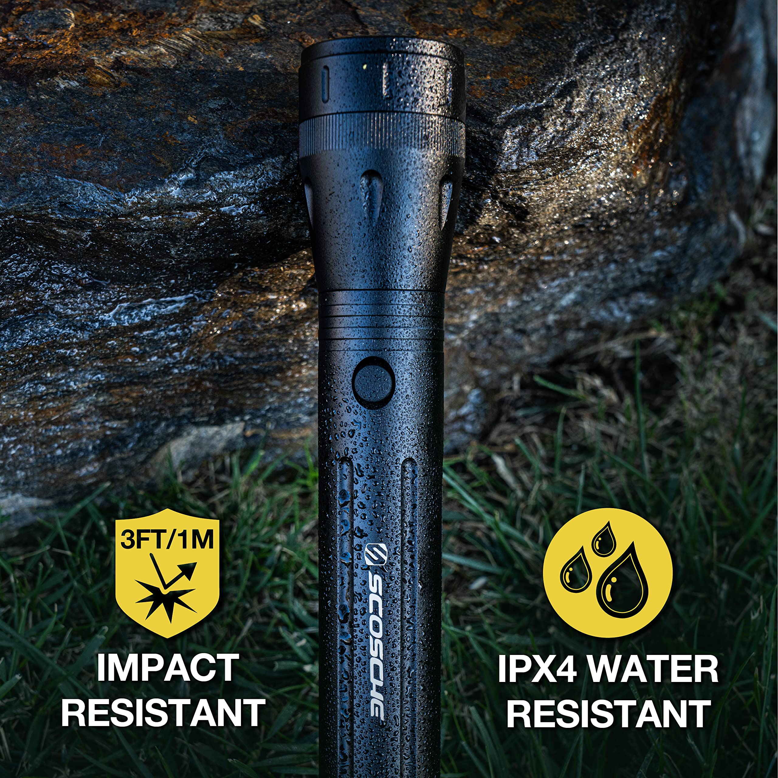 Scosche Scolght3-Rpsp1 Scolight 200 Lumens 12-Inch Rugged Led Water-Resistant Flashlight With Adjustable Beam, Personal Safety Light
