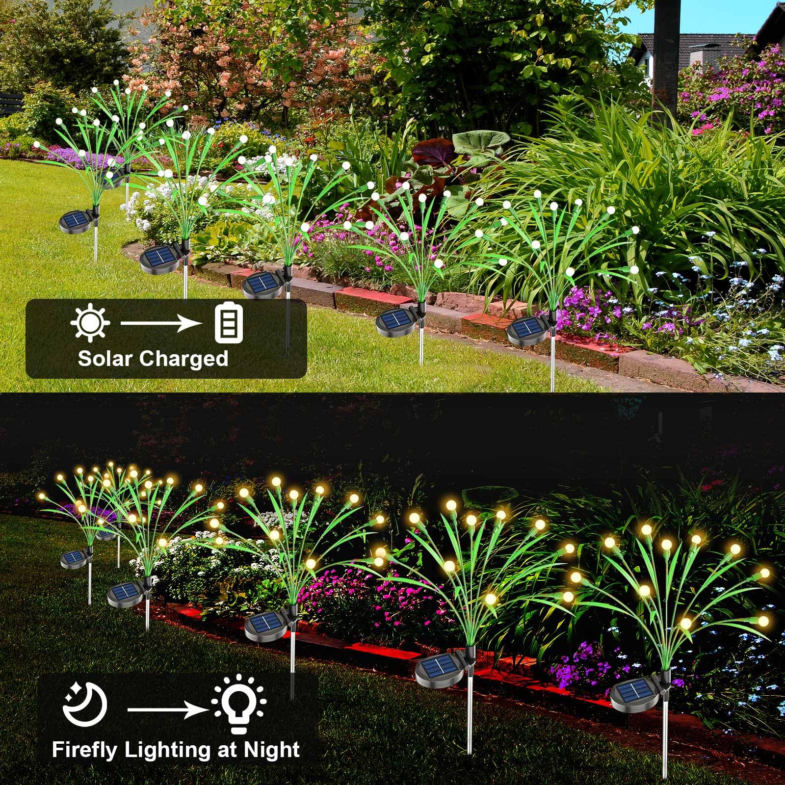 Zgwj Solar Garden Lights, Solar Swaying Light, Solar Outdoor Lights Firefly Lights For Patio Pathway Outdoor Decor (Warm White, 4 Pack), D2-24Ffl
