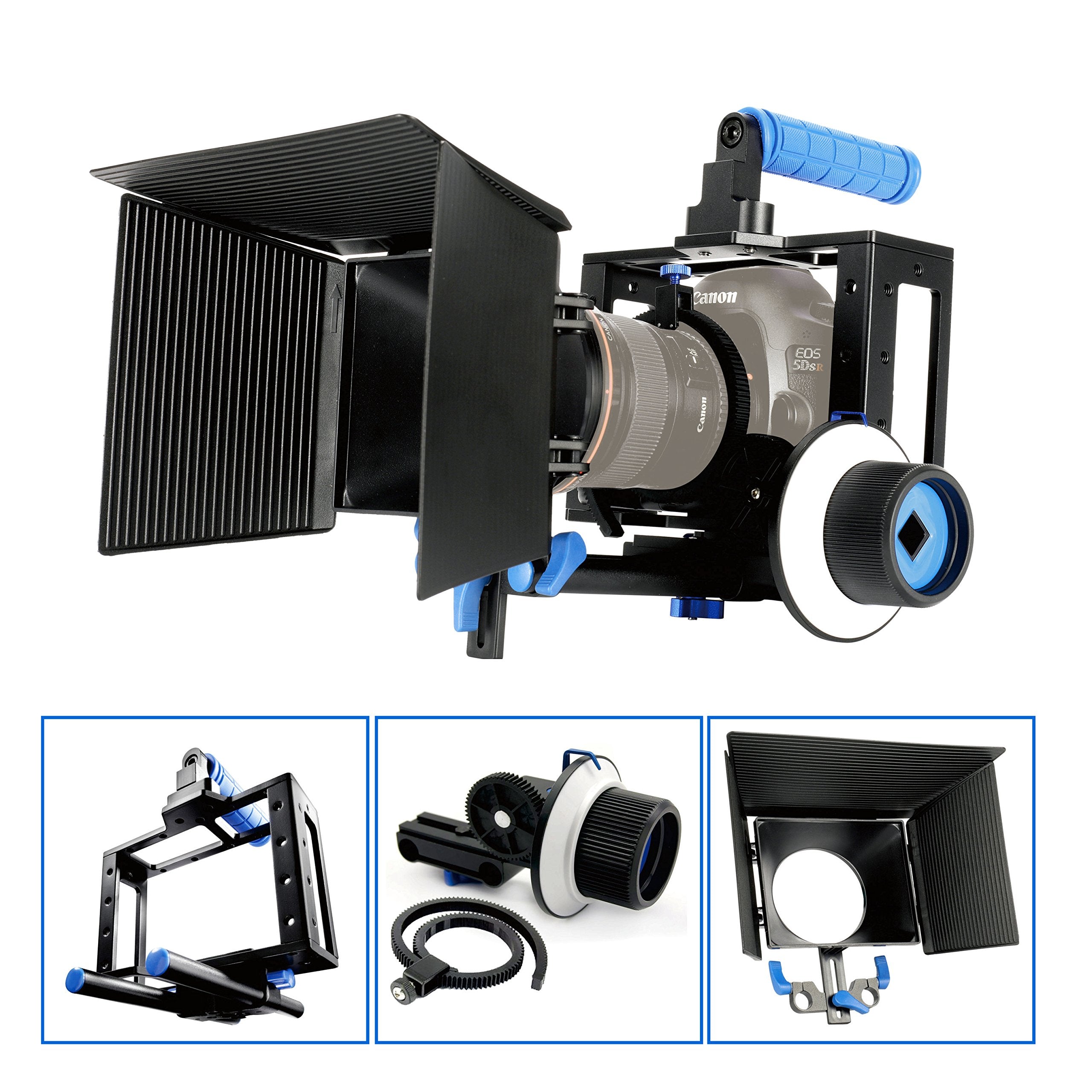Sunsmart Pro 5D Mark Ii Rig Cage With Top Handle+15Mm Aluminum Rod Block Plate, Follow Focus And Matte Box For Dslr Camera/Video And Camcorders