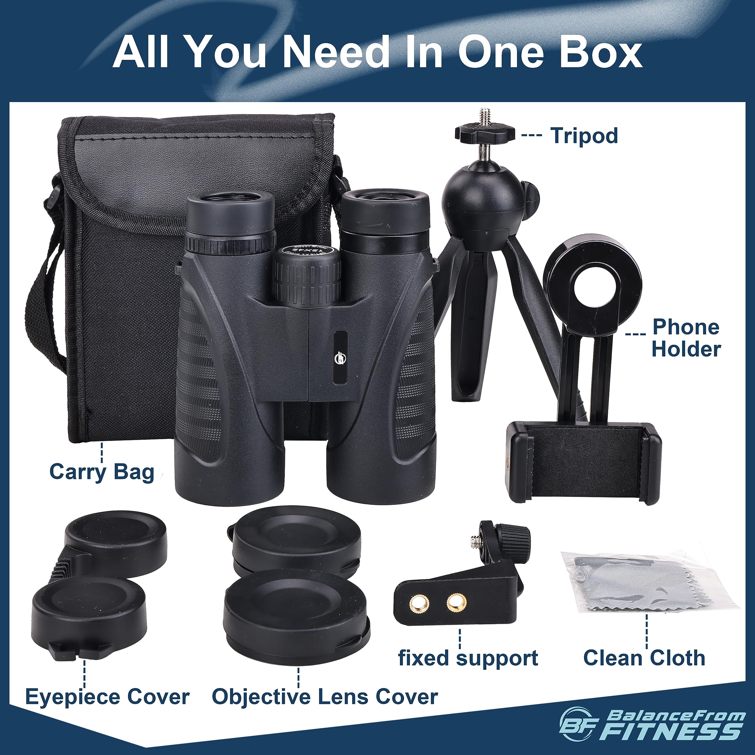 Elevon 12X42 High Definition Binoculars, Binoculars With Large Field Of Vision And High Definition, With Phone Adapter, Tripod Adapter And Storage Bag, Suitable For Outdoor Travel And Adventure