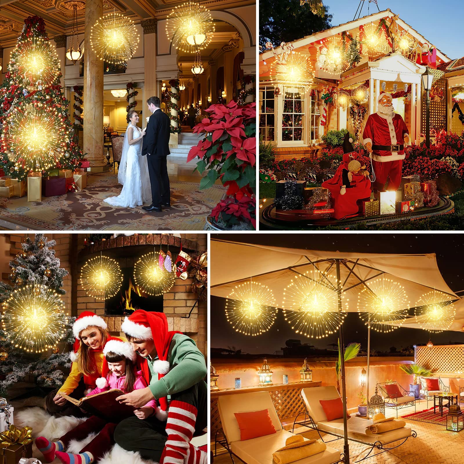 Techip 4 Pcs 225Led Lights Battery Operated Fairy Lights Copper Wire With Remote 8 Modes Wedding Hanging String Lights Christmas Decorative Lights Outdoor Indoor Decoration,Warm White