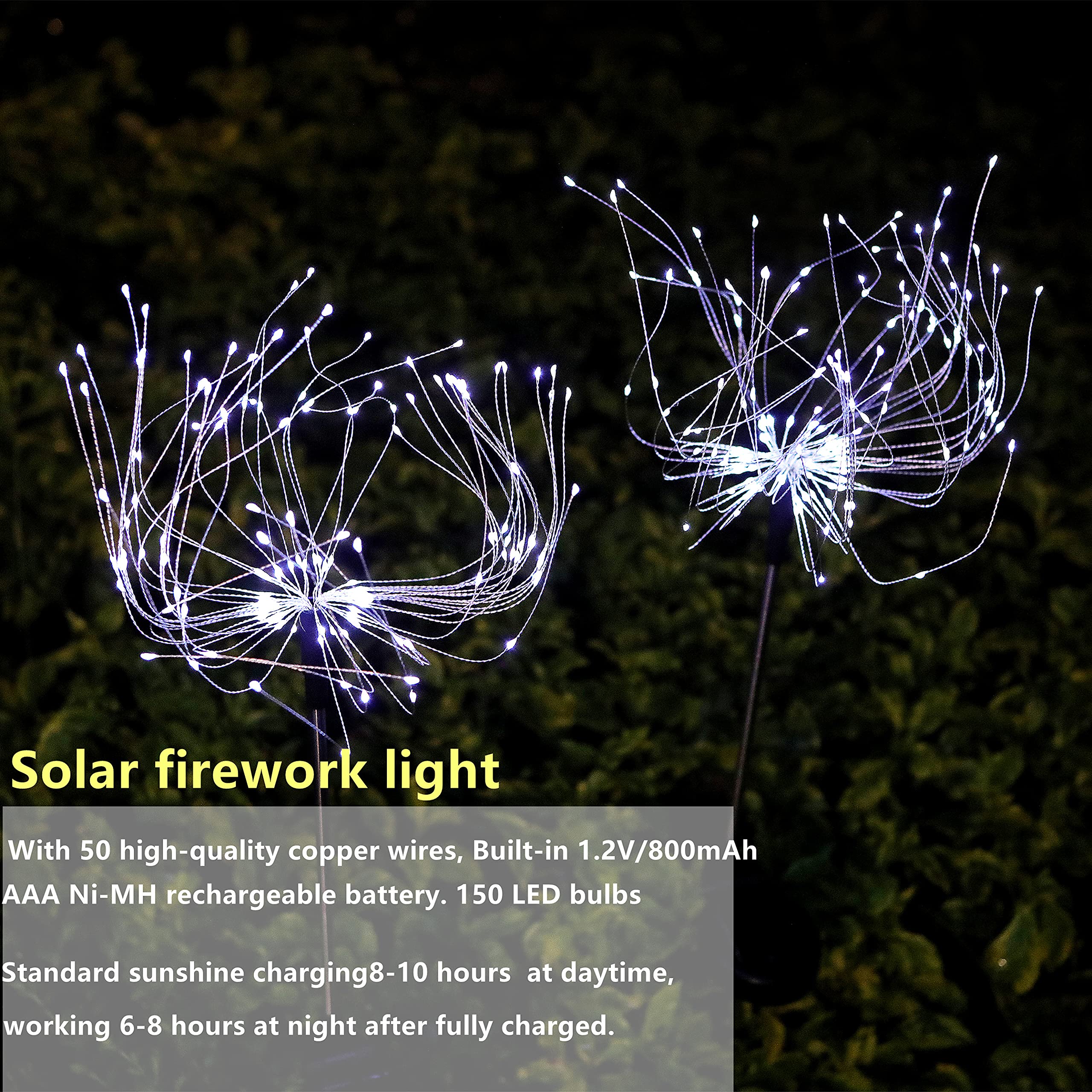 Xingtong Solar Firework Light, Outdoor Solar Garden Decor Lights 150Led Solar-Powered String Backyard Decor Waterproof Light Christmas Decorations,For Patio Walkway Pathway Backyard (Cold White,2-Pack)