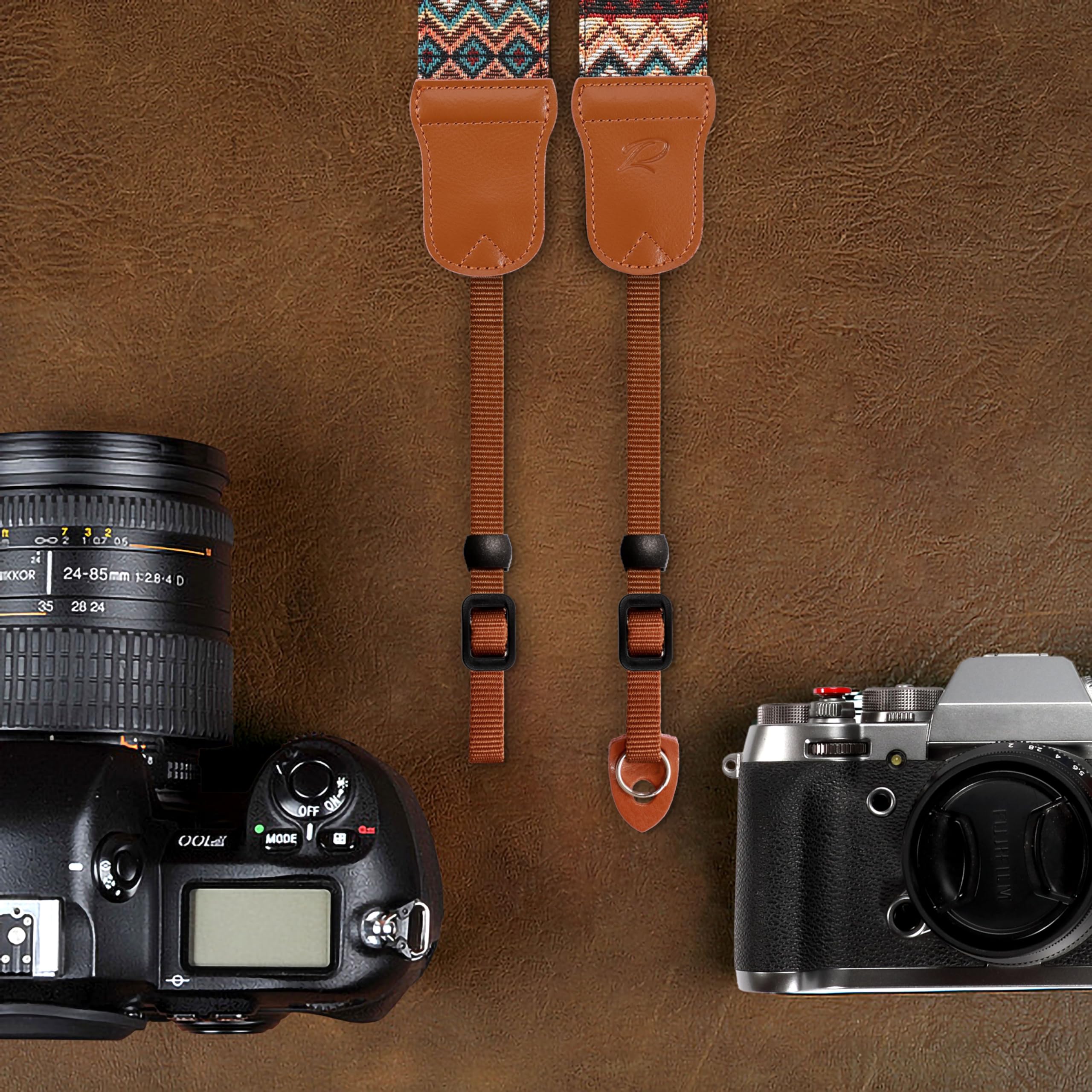 Padwa Lifestyle Camera Strap - 2" Cowhide Head Camera Straps For Photographers,Vintage Jacquard Embroidery Woven Cotton Adjustable Shoulder Neck Straps For Cameras,Binoculars（Cool Ethnic Style Brown）