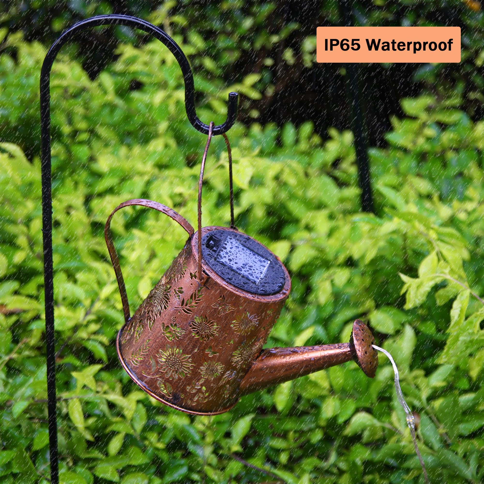 Anytalk Solar Watering Can With Lights, Hanging Solar Waterfall Lights Outdoor Garden Decorations, Waterproof Solar Garden Lights For Yard Porch Backyard Lawn Pathway Landscape Walkway (Sunflower)