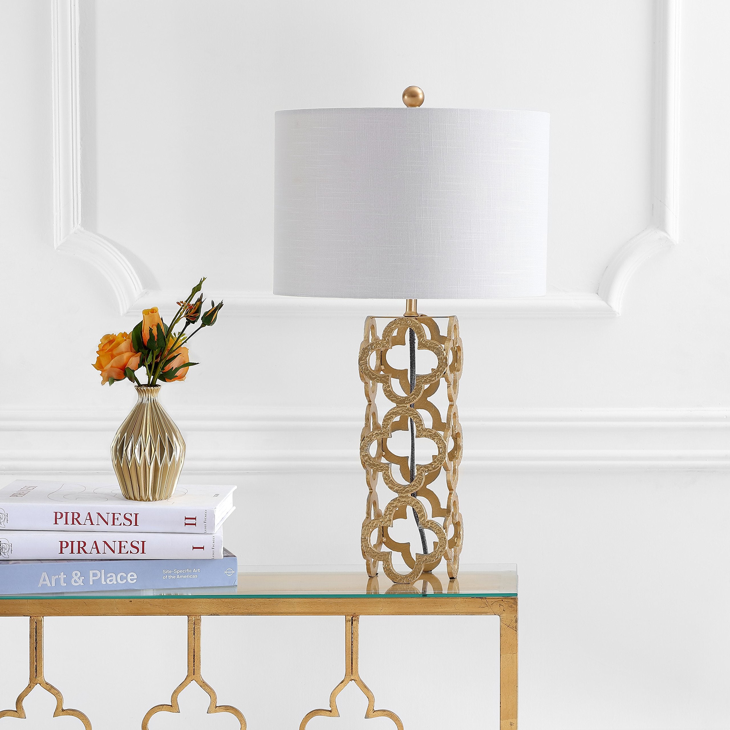 Jonathan Y Jyl1090A Oliver 26.5" Metal Quatrefoil Led Table Lamp Contemporary Glam Bedside Desk Nightstand Lamp For Bedroom Living Room Office College Bookcase Led Bulb Included, Gold