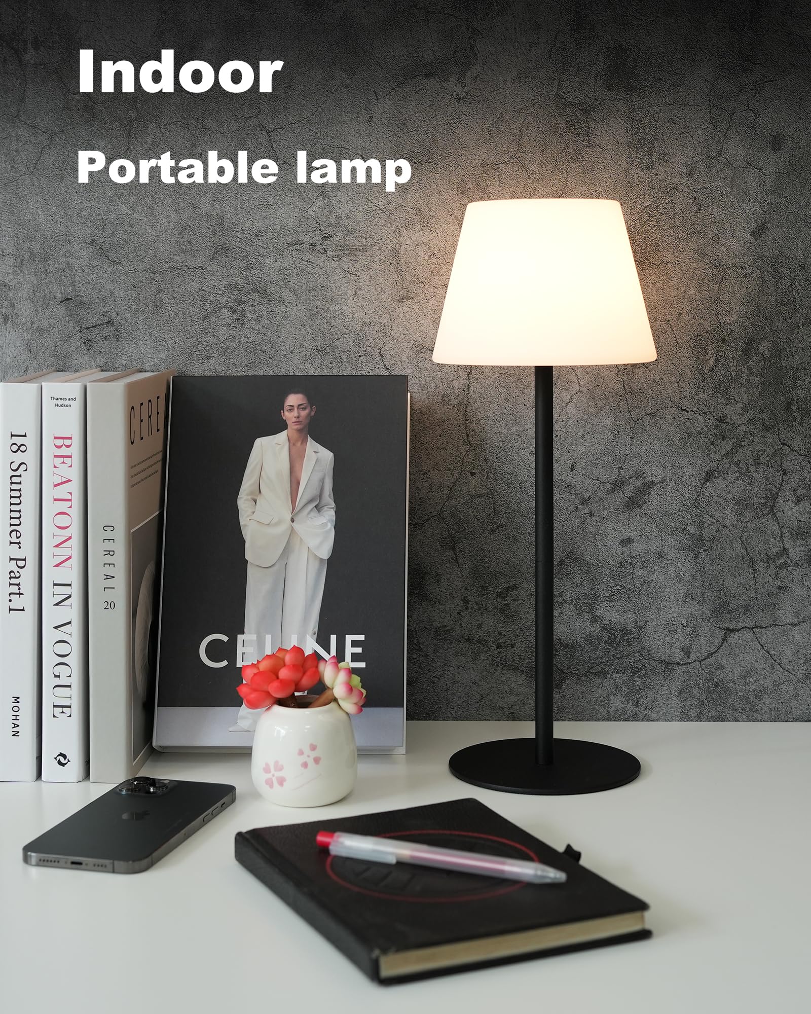 Ilovinit Cordless Table Lamp Rechargeable, Outdoor Battery Operated Table Lamp Waterproof, Portable Touch Dimmable Night Light, Height Adjustable, For Home/Bedroom/Patio/Restaurant (2Pack Black)