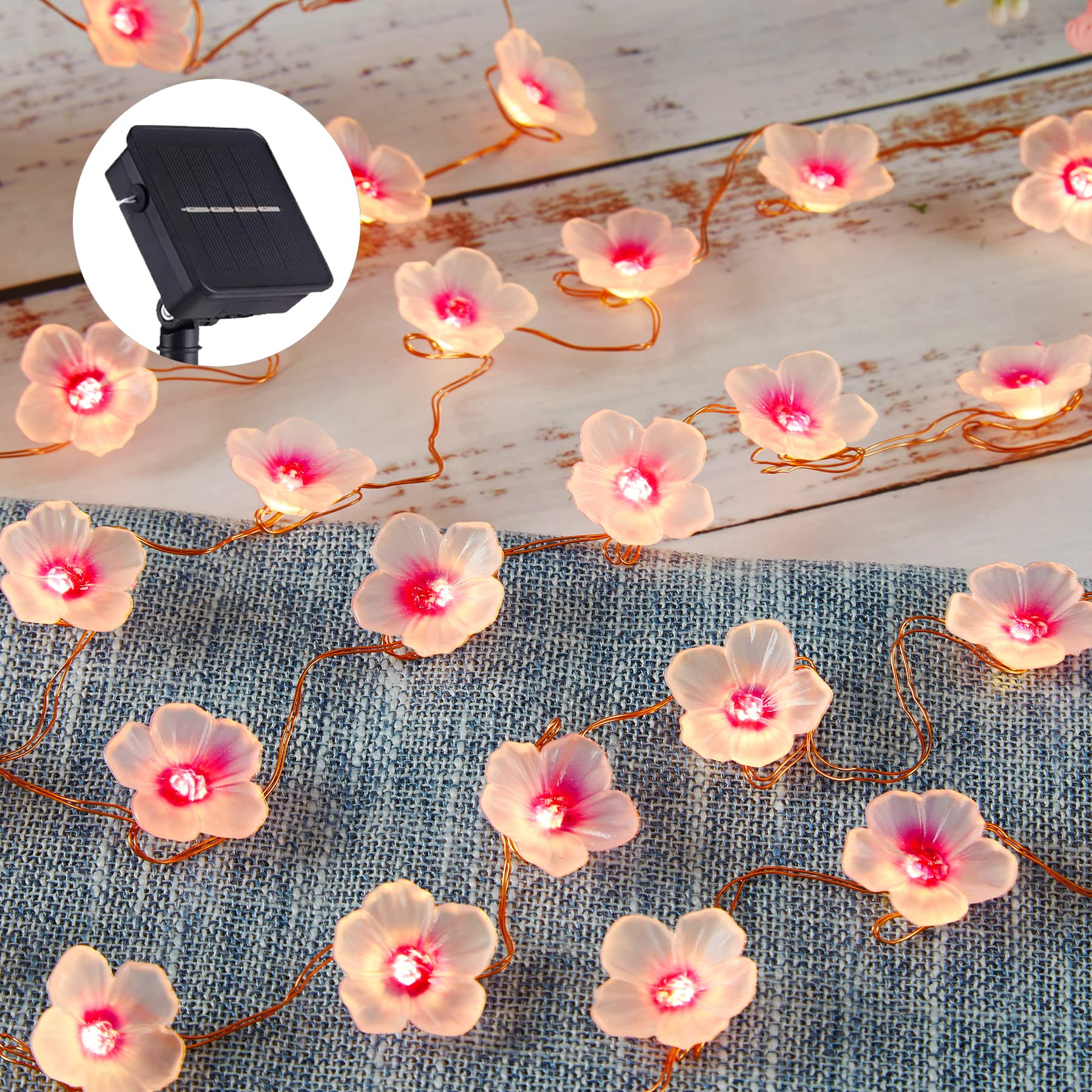 The Hxt Bartlett Garden Decor Solar Outdoor Flower Lights Cherry Blossom Solar Decor Garden Fairy Lights Sakura Flower Patio Lights Yard Decor 14Ft 40Leds Solar Pathway Floral Garland Fence Window Decoration