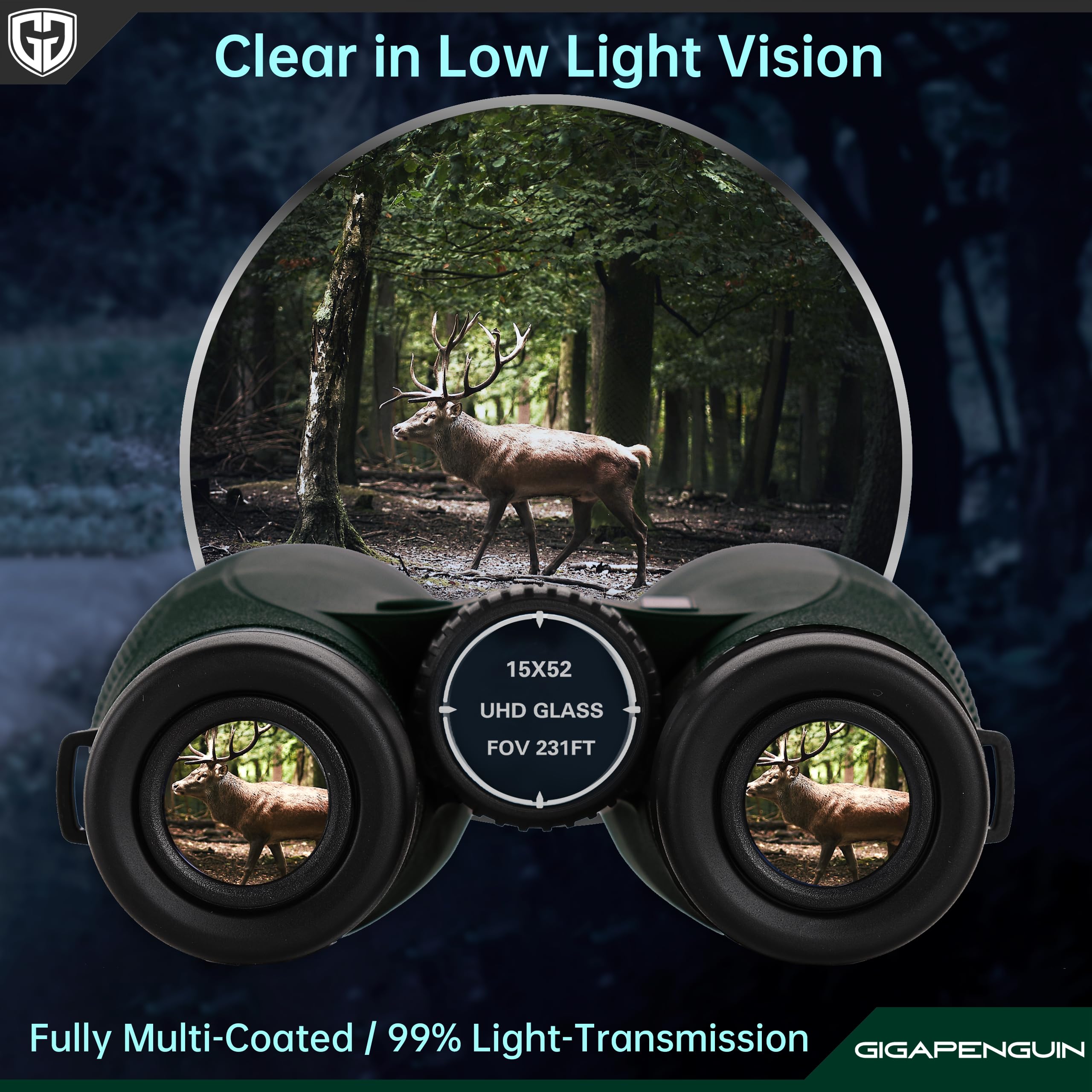 Gigapenguin 15X52 Hd Binoculars For Adults High Powered With  Phone Adapter - Large View Binoculars With Clear Low Light Vision - Lightweight Waterproof Binocular For Bird Watching Travel Hunting Cruise