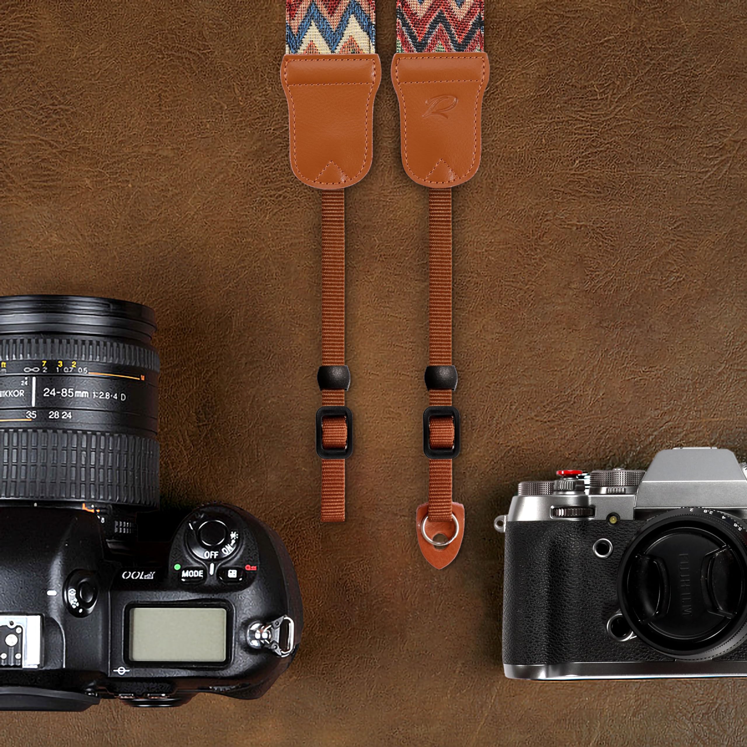 Padwa Lifestyle Camera Strap - 2" Cowhide Head Camera Straps For Photographers,Vintage Jacquard Embroidery Woven Cotton Adjustable Shoulder Neck Straps For Cameras,Binoculars（Cool Ethnic Style Waves）