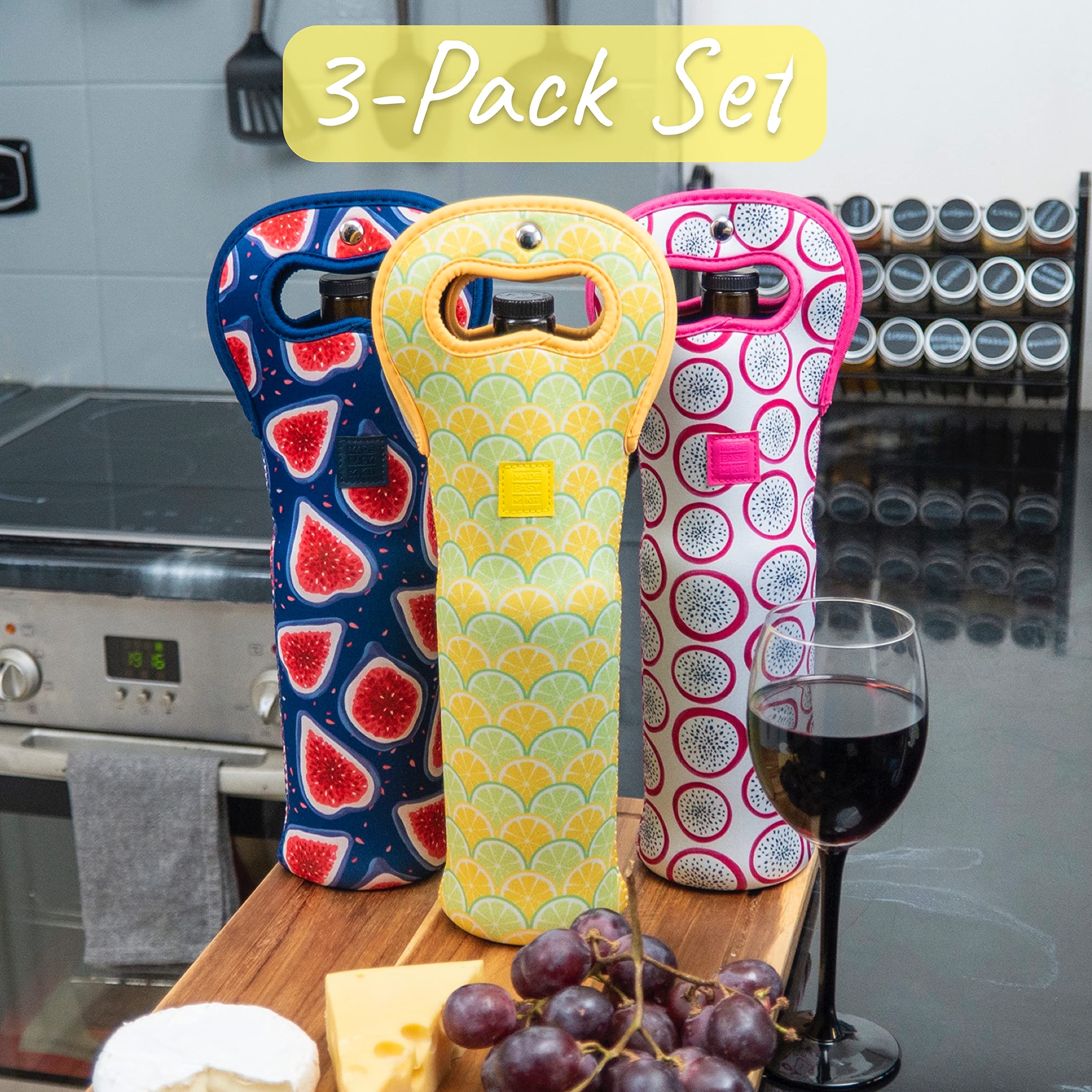 Made Easy Kit Insulated Wine Tote - Neoprene Wine Carrier Bag With Magnetic Handle Clasp