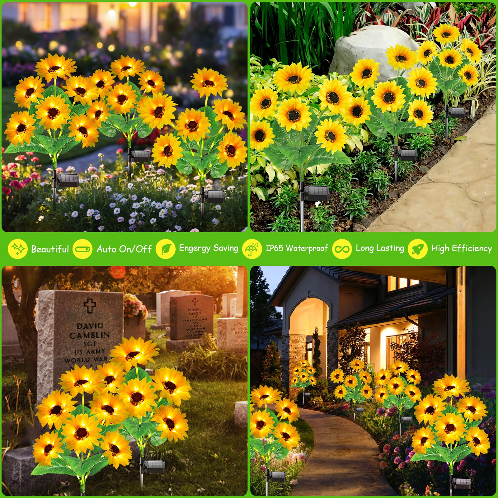 Garpar Sunflower Solar Lights Outdoor Garden Decor, 3 Pack With 18 Sunflower Lights, Solar Flowers Lights Outdoor Waterproof, Auto On/Off Solar Garden Lights For Yard Patio, Gift For Mother