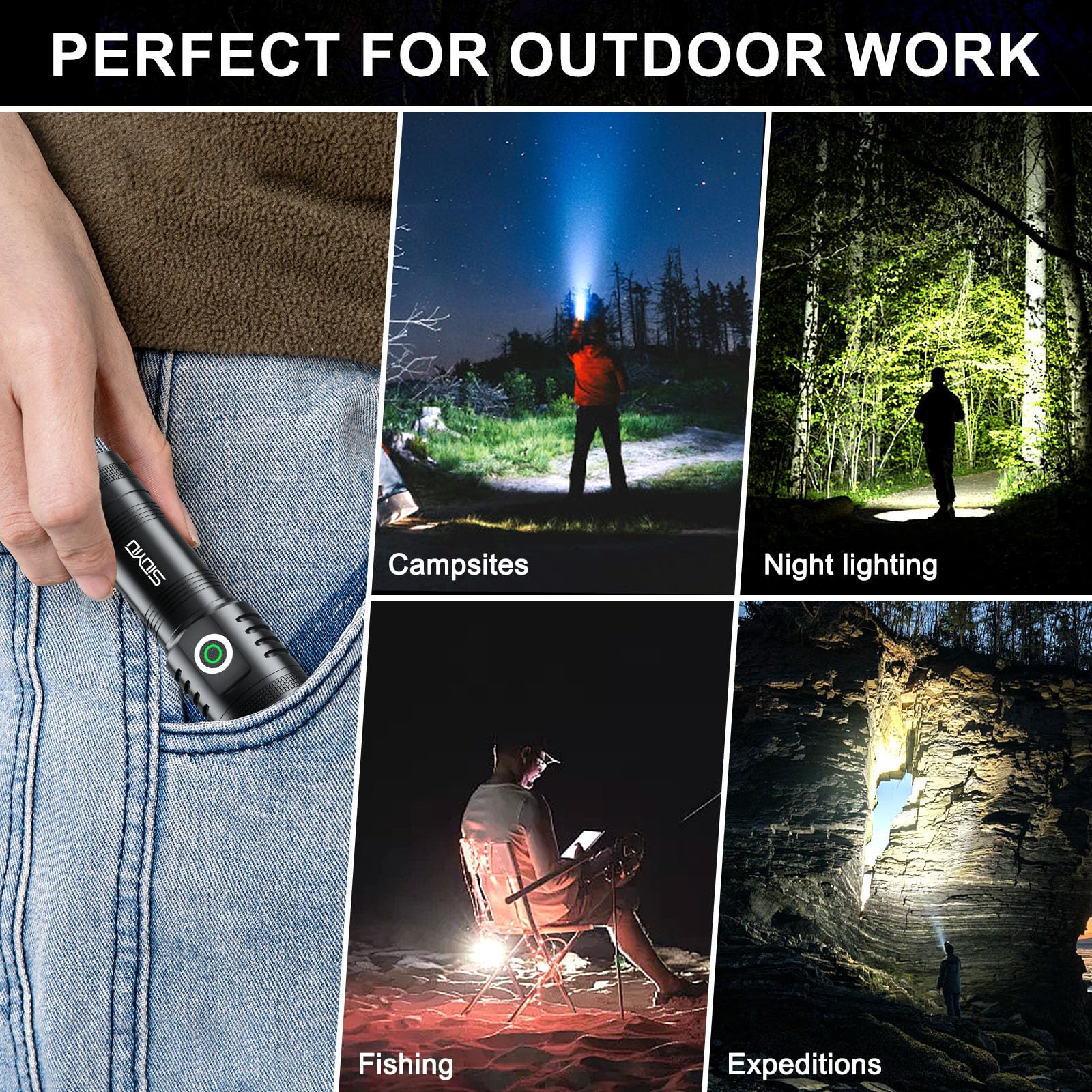 Siuyiu 4500Lumens Utility Flashlight Usb-C Rechargeable, Super Bright Flashlight, Led Flashlights High Lumens, With 5 Modes & Ipx4 Waterproof, 8H Runtime For Outdoor Emergency