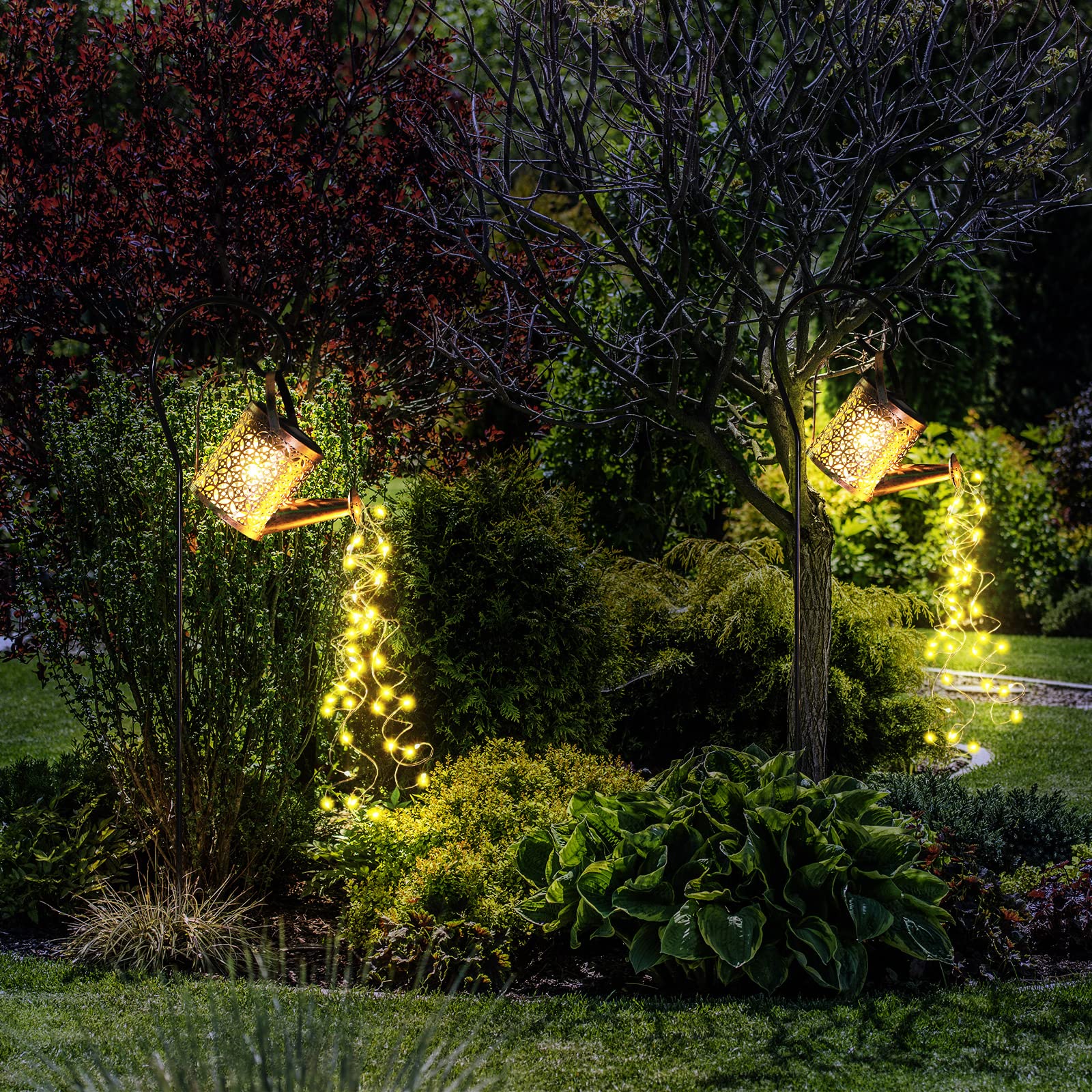 Fabbay 4 Pcs Solar Watering Can With Lights Outdoor Waterproof Solar Lights With Hook Retro Decorative Hanging Metal Yard Decor For Garden Table Lawn Patio Pathway Porch Walkway