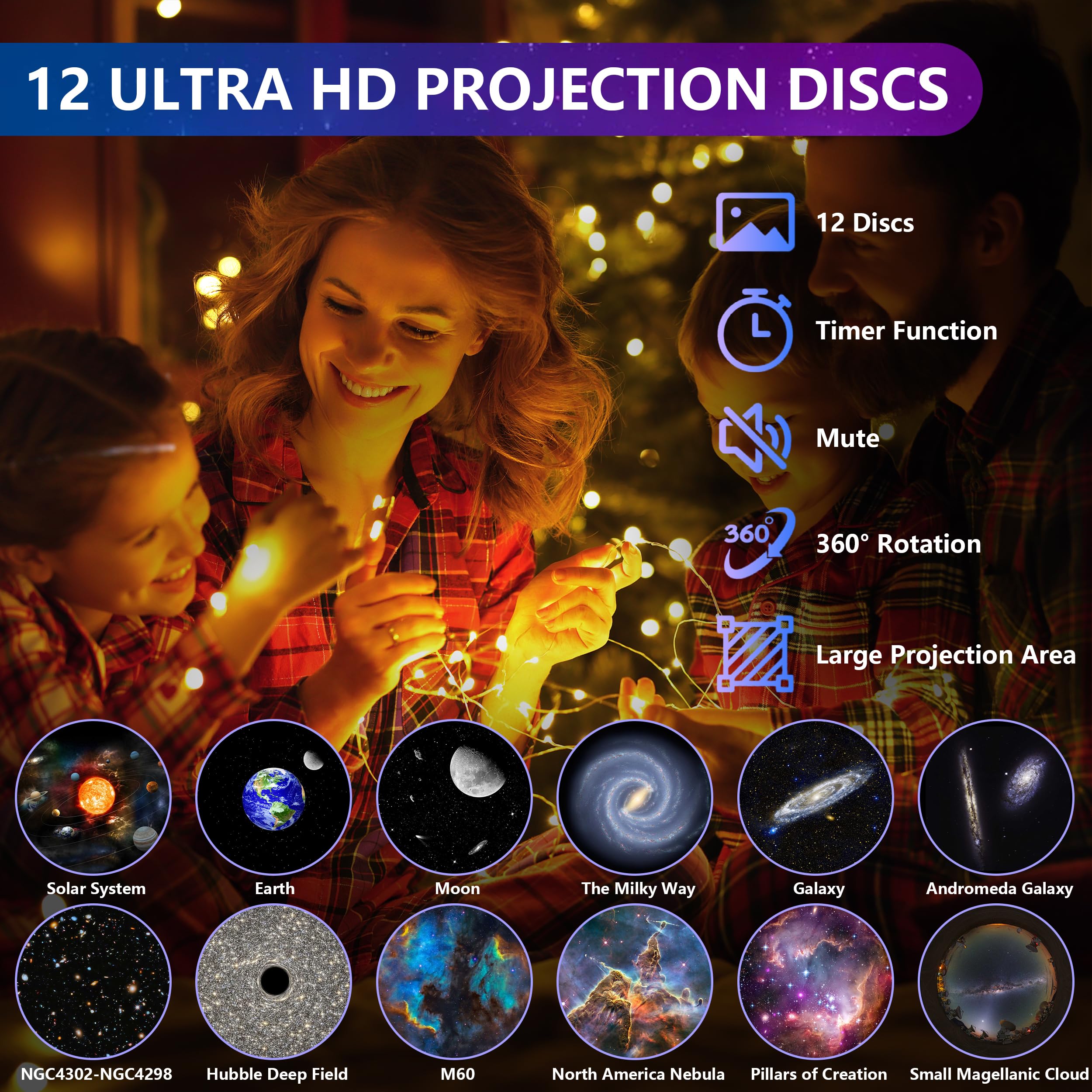 True North Ecommerce Tne 12-In-1 Planetarium Galaxy Projector For Bedroom With Fairy Lights-4K Hd Star Projector With 360° Rotation, Adjustable Timer & Knob, Ideal For Bedrooms &