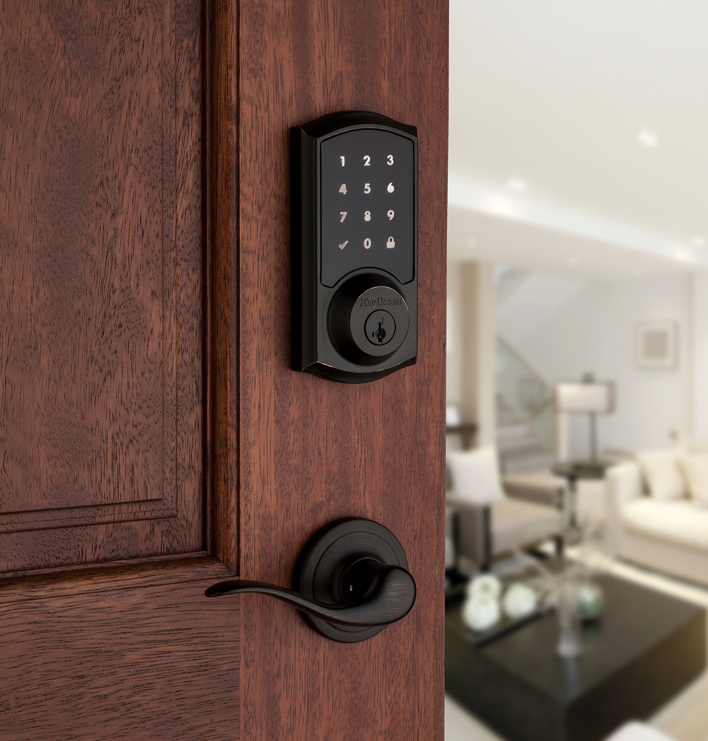 Kwikset 99160-021 Smartcode 916 Traditional Smart Lock Touchscreen Electronic Deadbolt Front Door Lock With Smartkey Security And Z-Wave Plus In Venetian Bronze