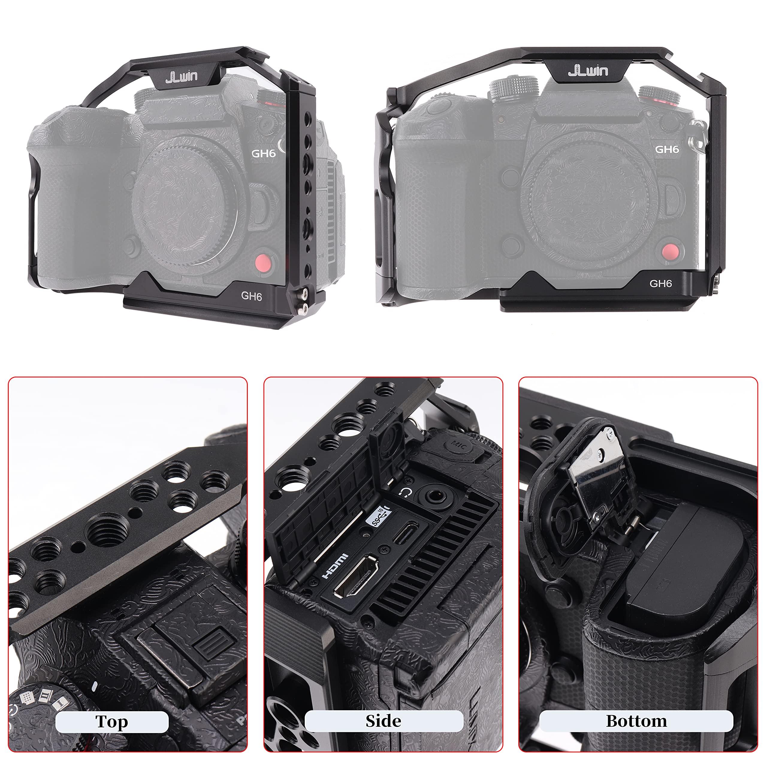 Fotga Jlwin Camera Cage Stabilizer With Nato Rail 1/4"-20 3/8"-16 Holes Cold Shoe For Panasonic Gh6 Gh7 Mirrorless Camera Video Film Making Compatible With Arca Swiss Clamp